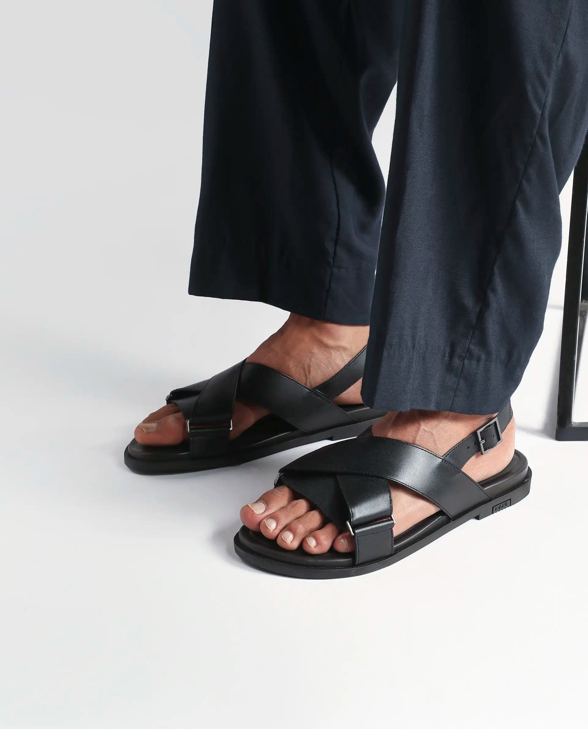 RAREZ Rare Rabbit Men's Monz Black Slip - On Closure Sandal
