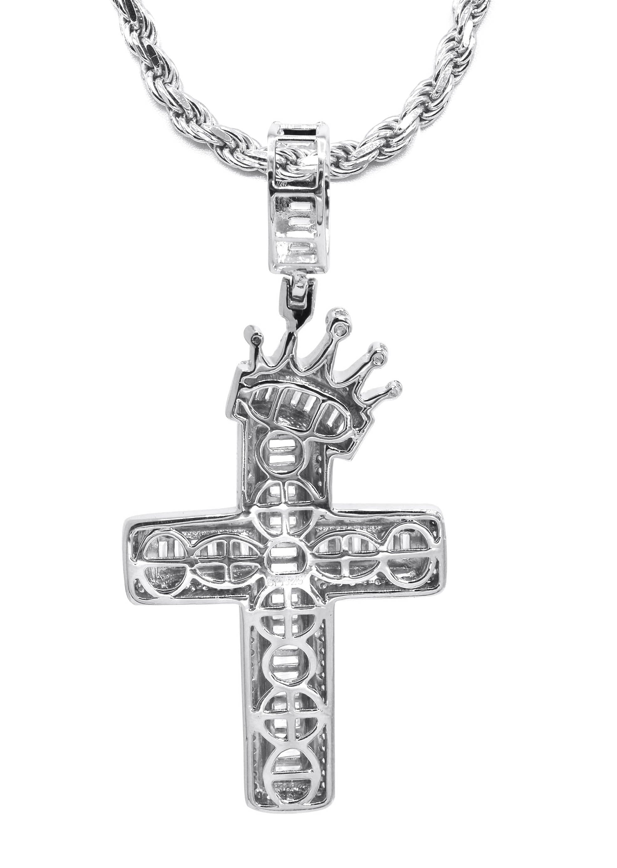 Manufacturer 43 Silver Crown Cross Baguette Necklace | 33 Grams