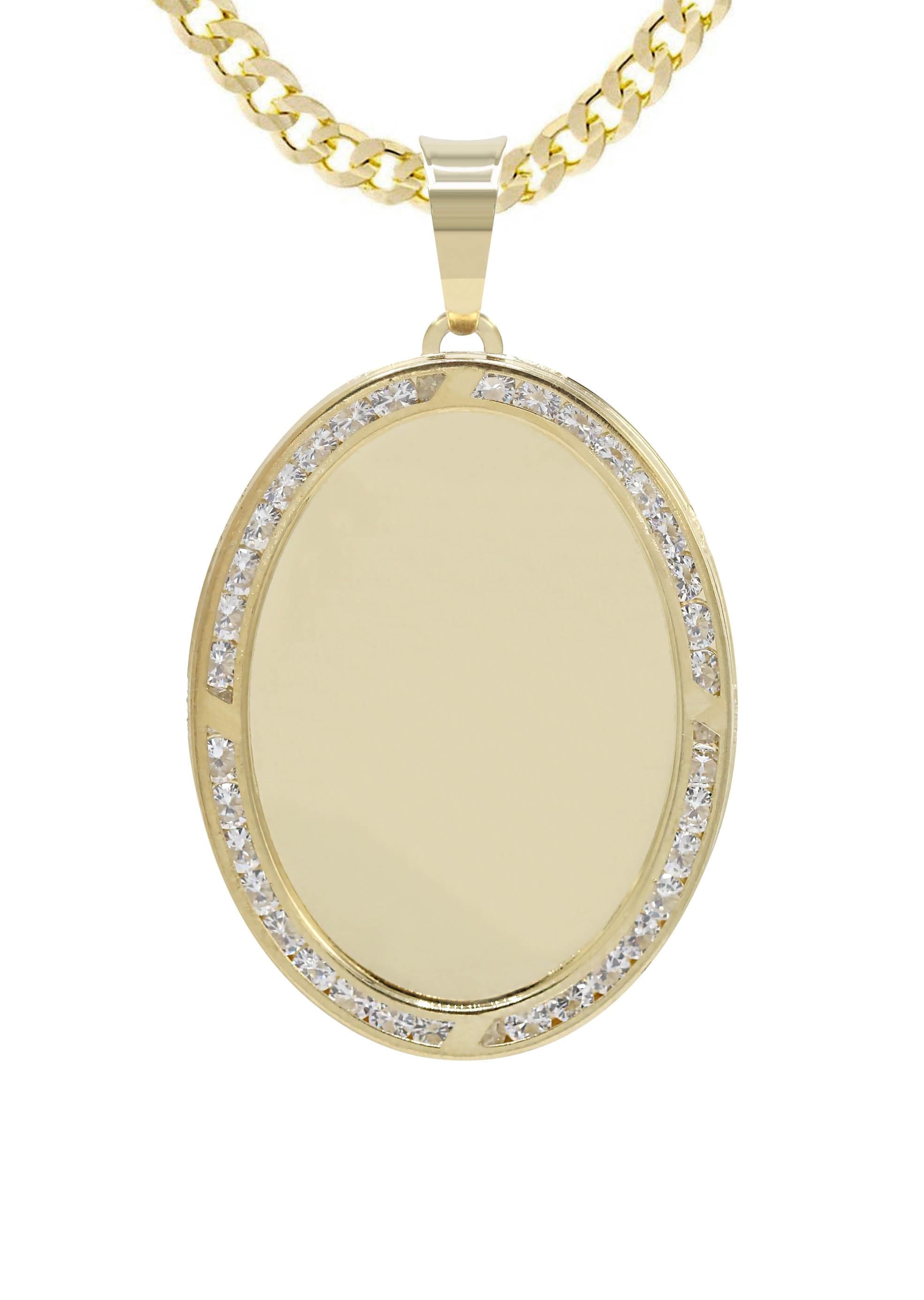 Manufacturer 7 10K Yellow Gold Cz Oval Picture Pendant Necklace | Appx. 13.7 Grams