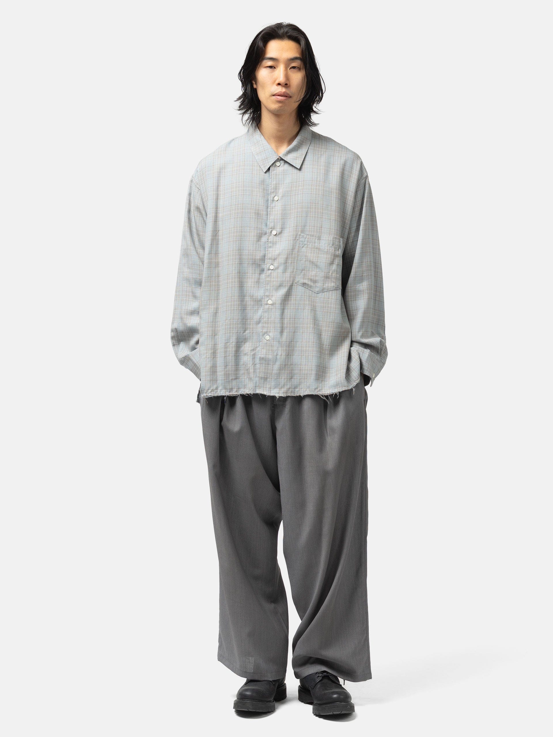 Ancellm Belted Wool Slacks Gray