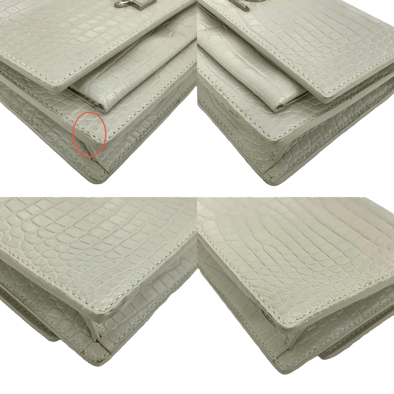 True To Sole Saint Laurent White Sunset 533026 Wallet on Chain Croco Embossed 2Way