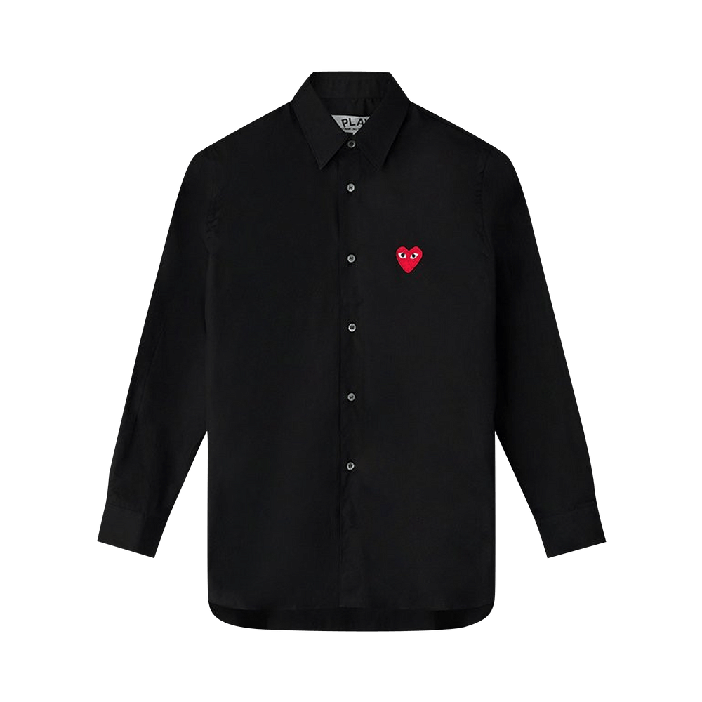 Comme des Garçons Long-Sleeve Woven Button Down Shirt With Red Heart Black