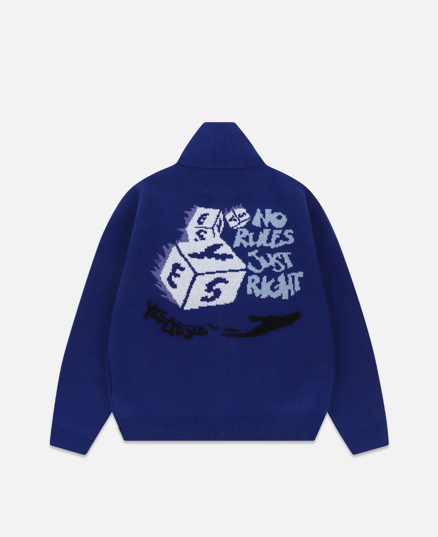 Yeseyesee Y.E.S Dice Full Zip - Up Knit Cardigan (Blue)
