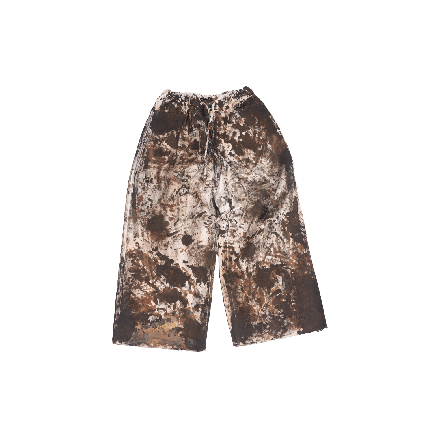 WHITE* Oversized unisex denim with all - over hand - painted mud - washed surface (White)
