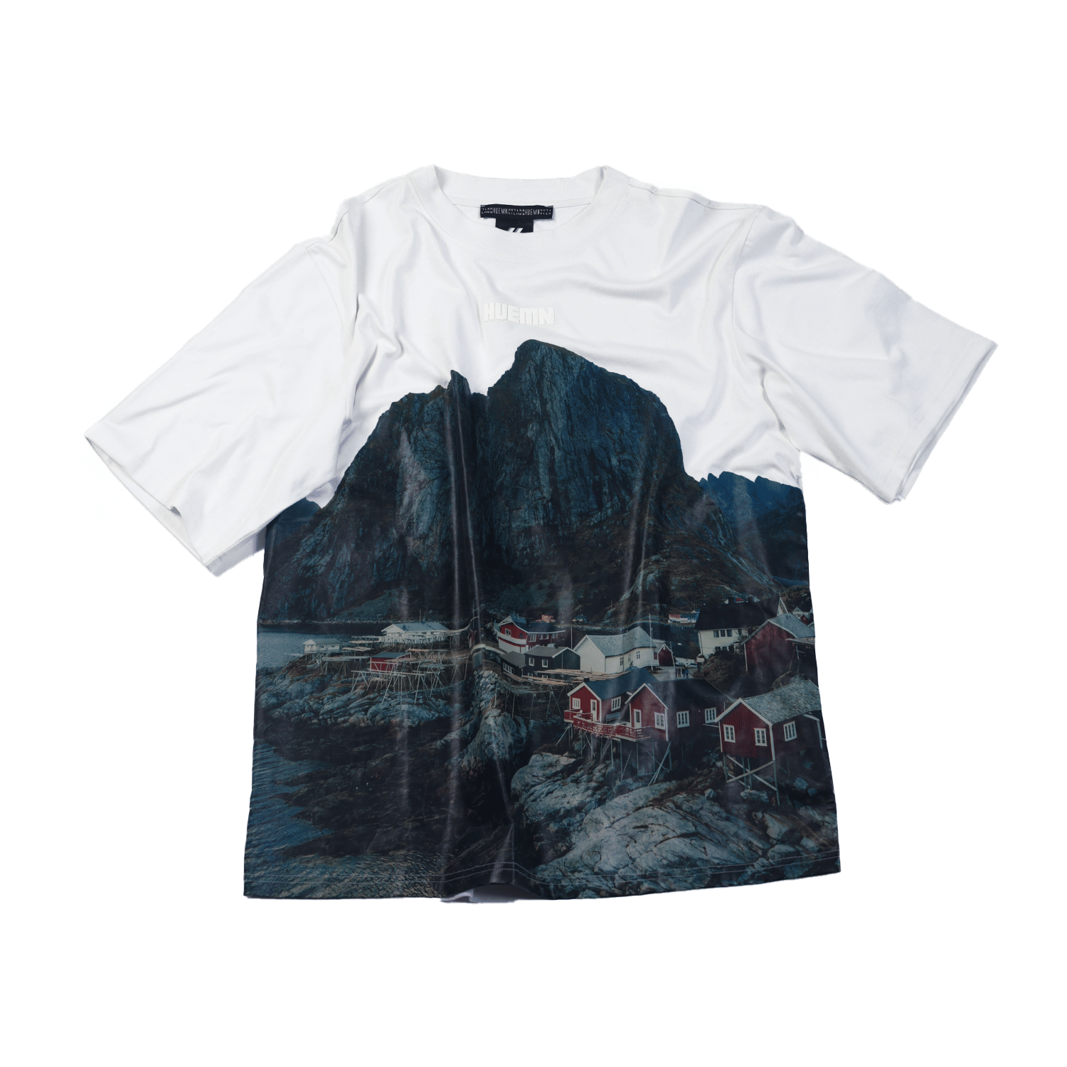 WHITE* Oversized, unisex t - shirt with Scandinavian landscape print (White)
