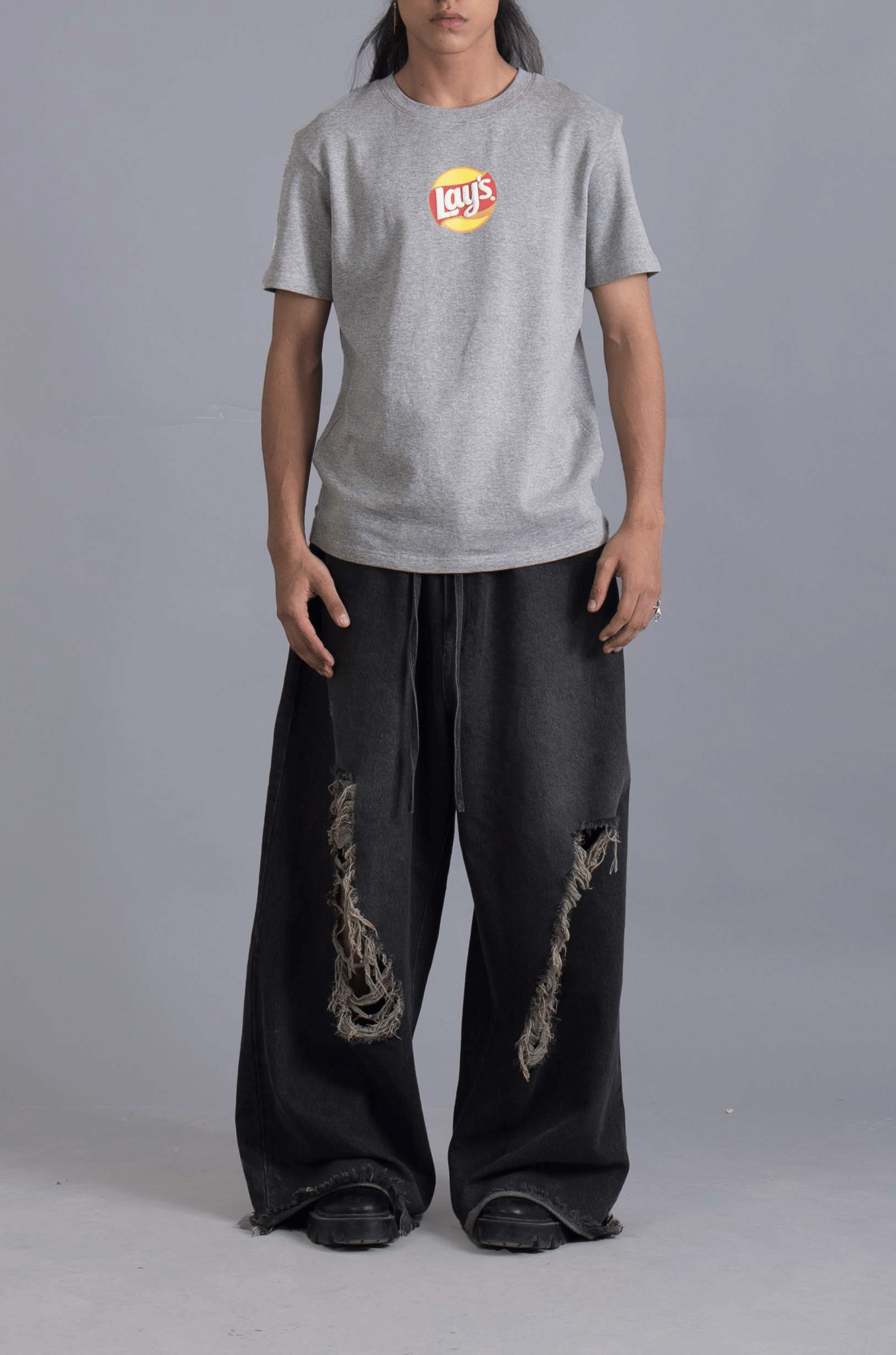 Monogram Lay's x HUEMN Monogram Fitted T - shirt (Melange Grey)