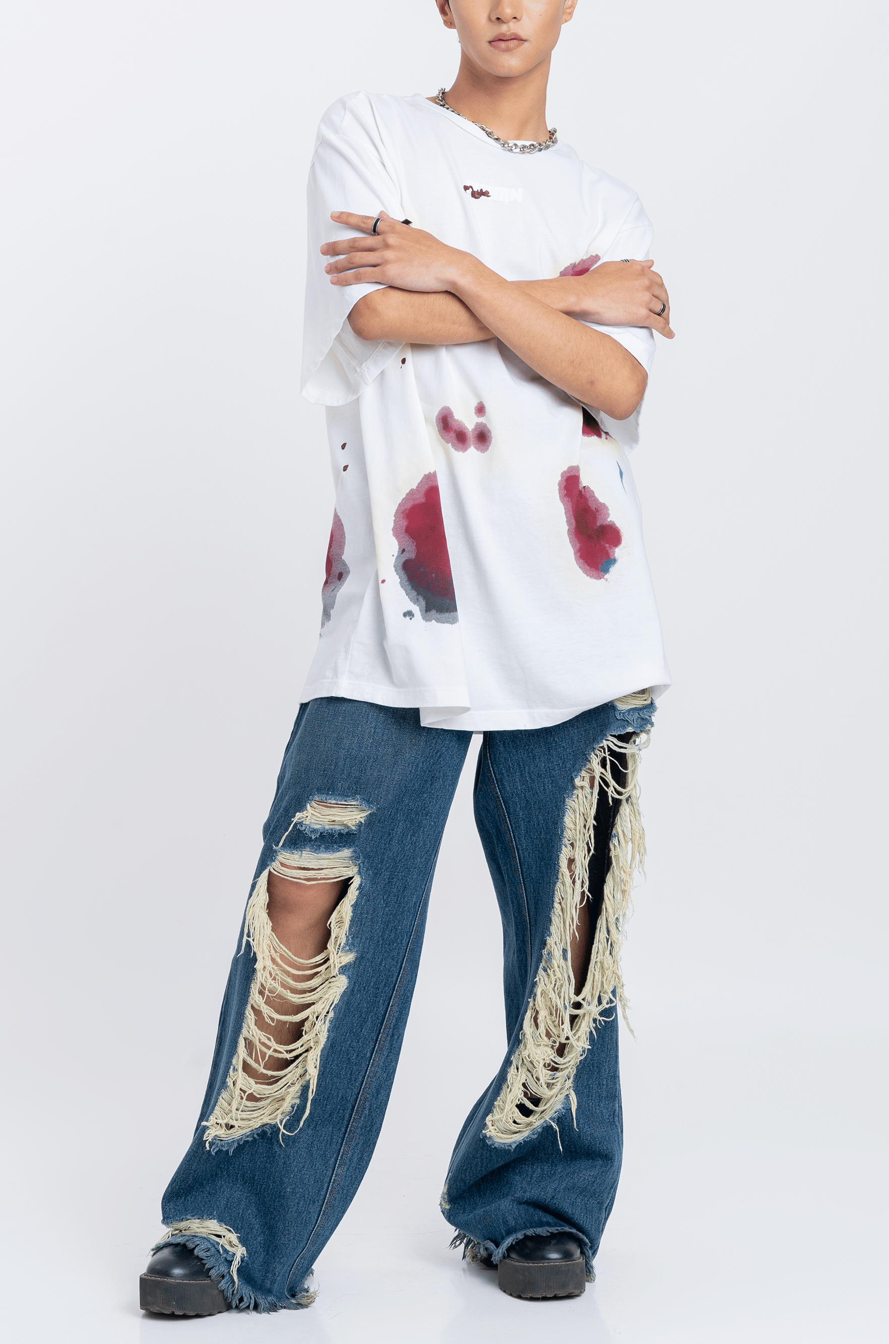 SVM & OC Huemn Blood Washed T - Shirt (White)