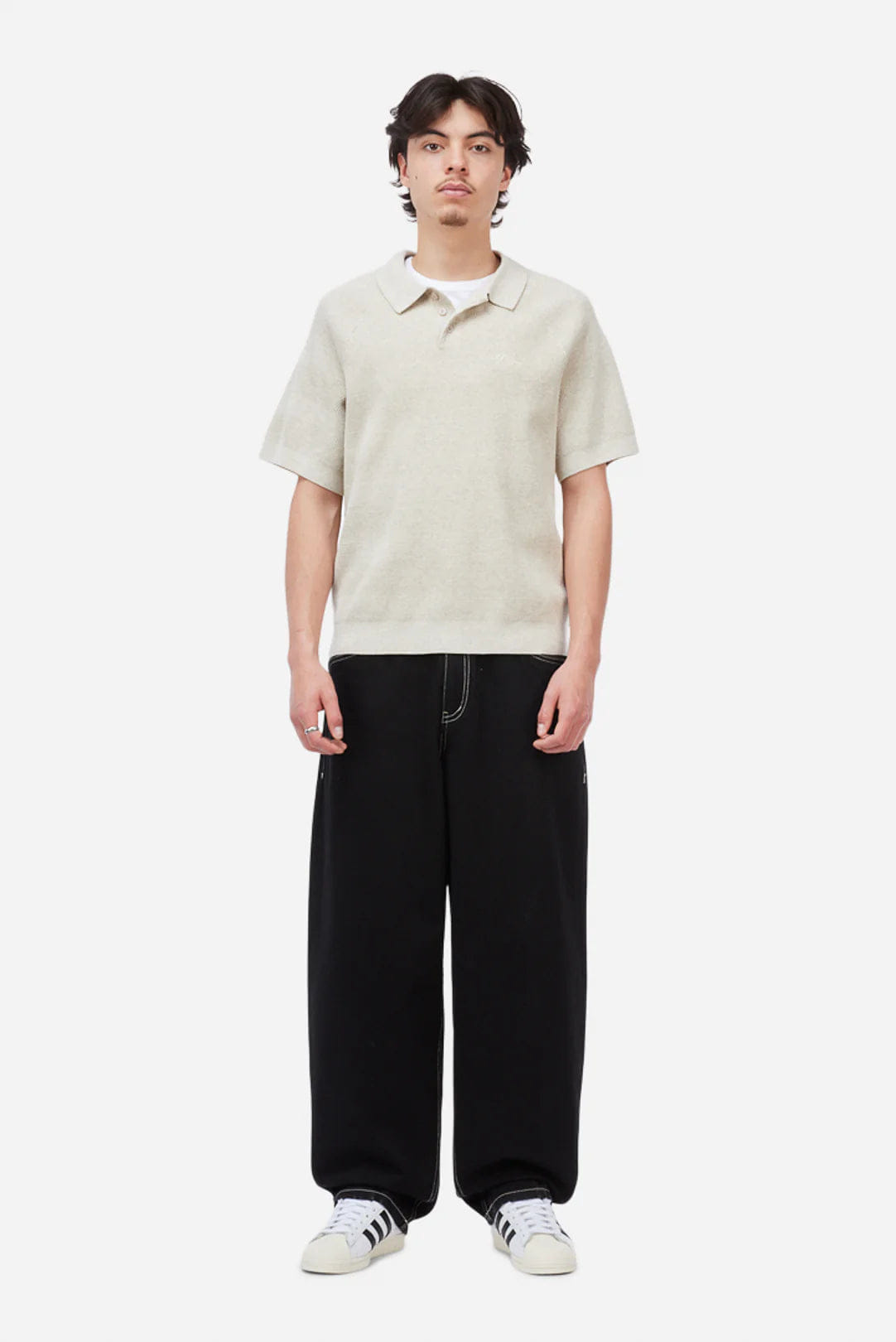 Dime MTL Cable Knit Polo Oatmeal