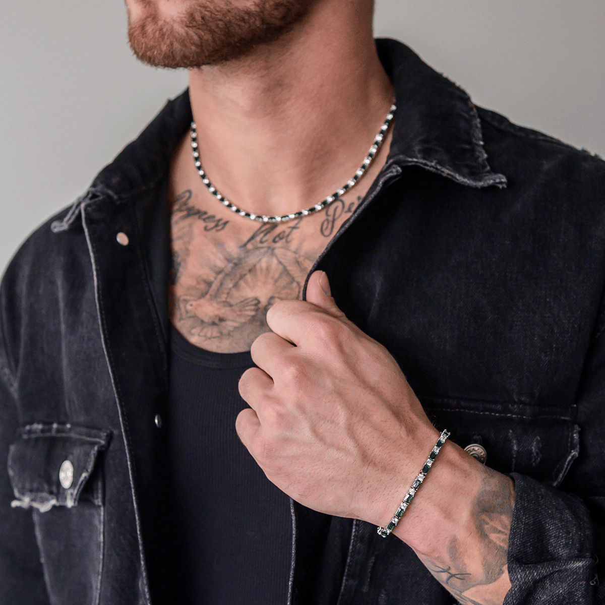GLD Men Emerald Baguette Tennis Chain + Bracelet Bundle