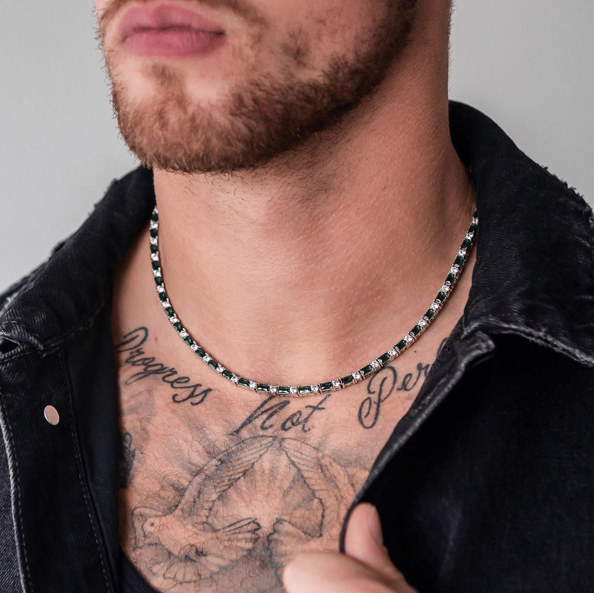 GLD Men Emerald Baguette Tennis Chain + Bracelet Bundle