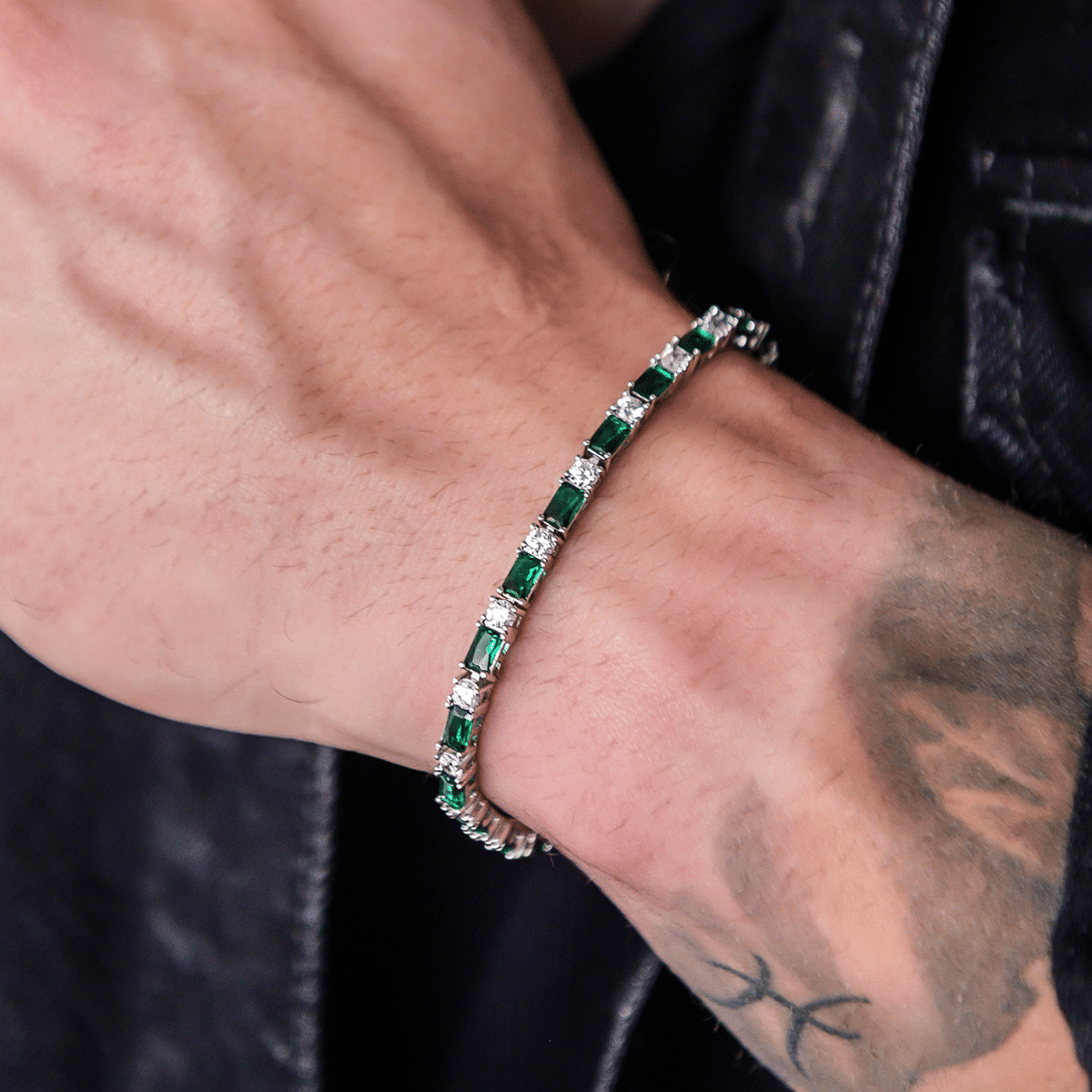GLD Men Emerald Baguette Tennis Chain + Bracelet Bundle