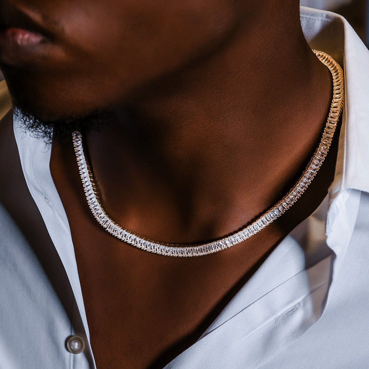 GLD Men Diamond Baguette Tennis Chain + Bracelet Bundle in Yellow Gold - 6 mm