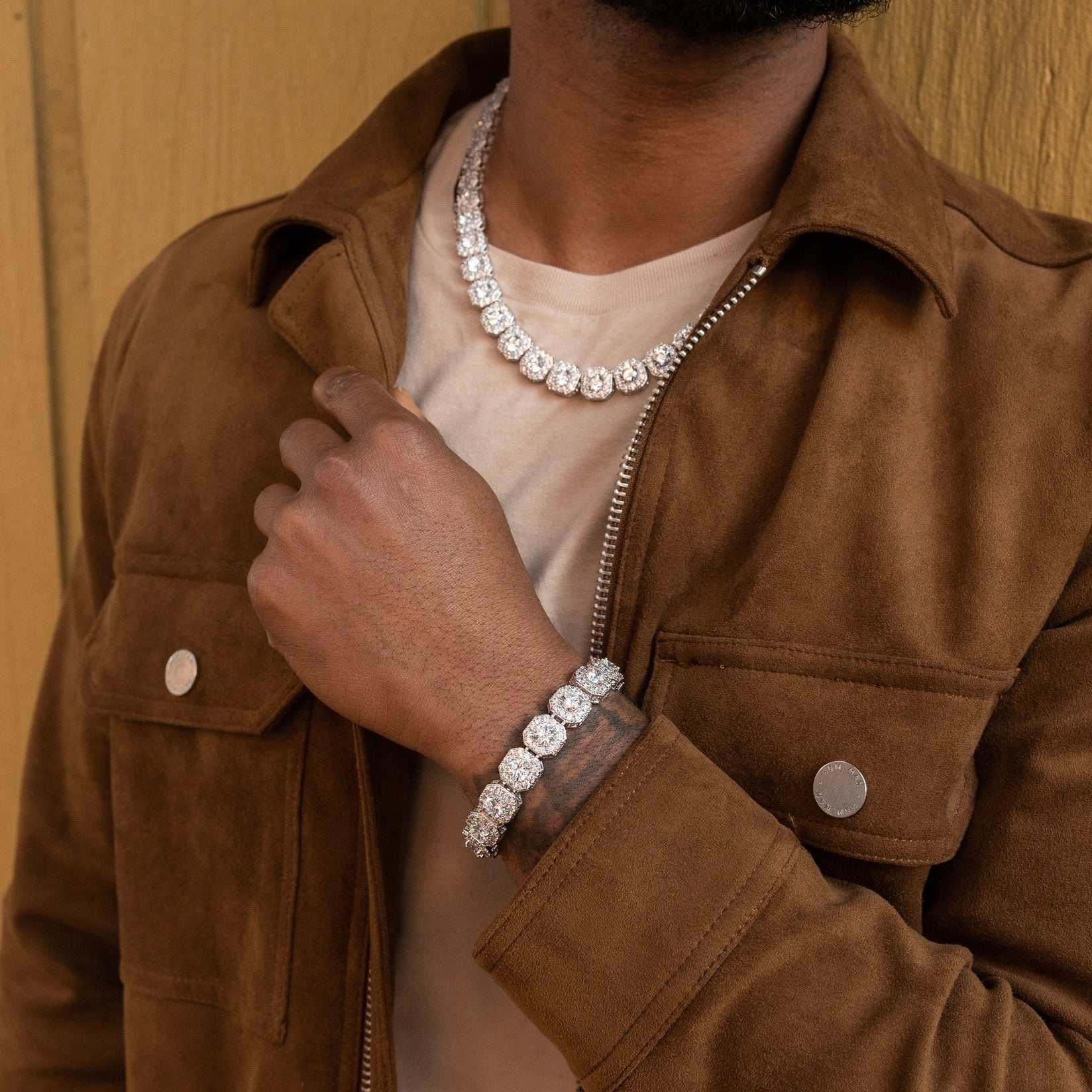 GLD Men Clustered Tennis Necklace + Bracelet Bundle - 12 mm