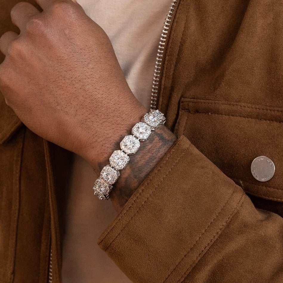 GLD Men Clustered Tennis Necklace + Bracelet Bundle - 12 mm