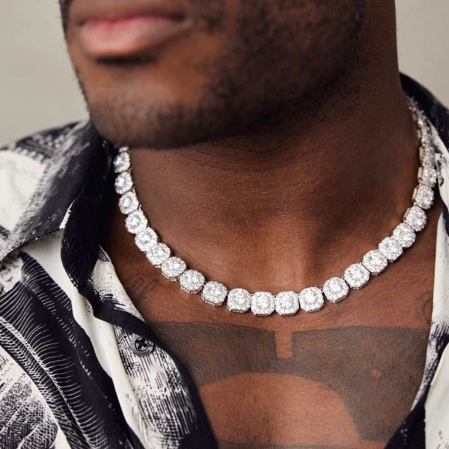 GLD Men Clustered Tennis Necklace + Bracelet Bundle - 12 mm