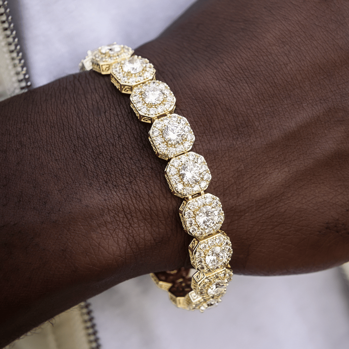 GLD Men Clustered Tennis Chain + Bracelet Bundle in Yellow Gold - 12 mm