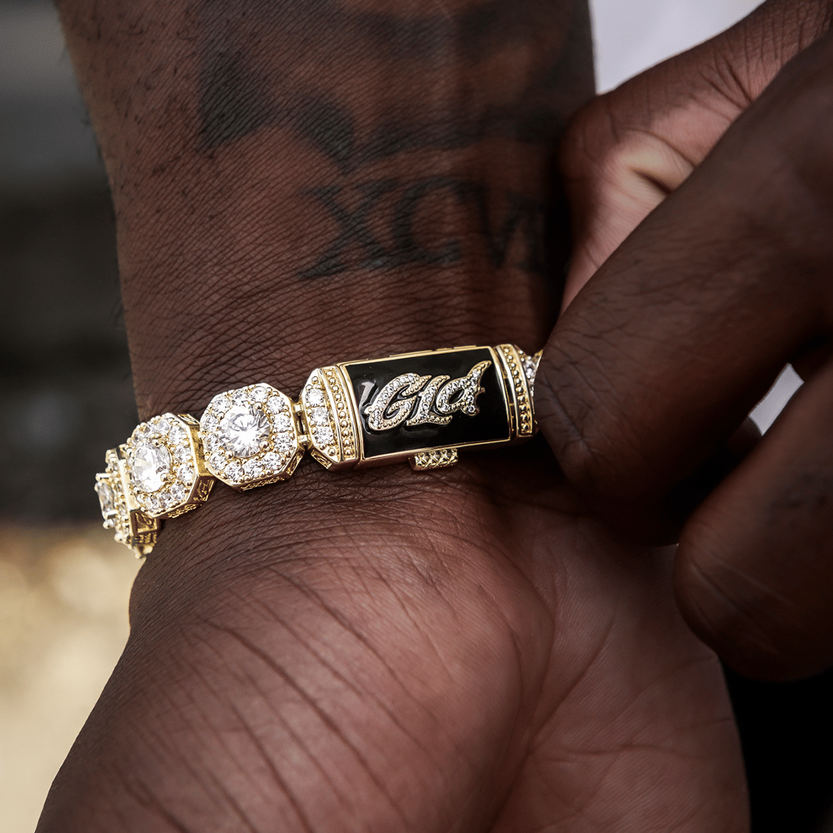 GLD Men Clustered Tennis Chain + Bracelet Bundle in Yellow Gold - 12 mm