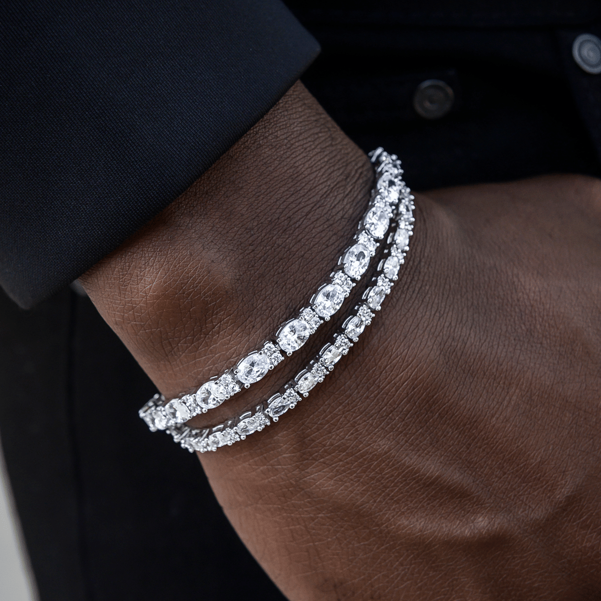 GLD Men 3 mm + 5 mm Diamond Mixed Oval Cut Tennis Bracelet Bundle
