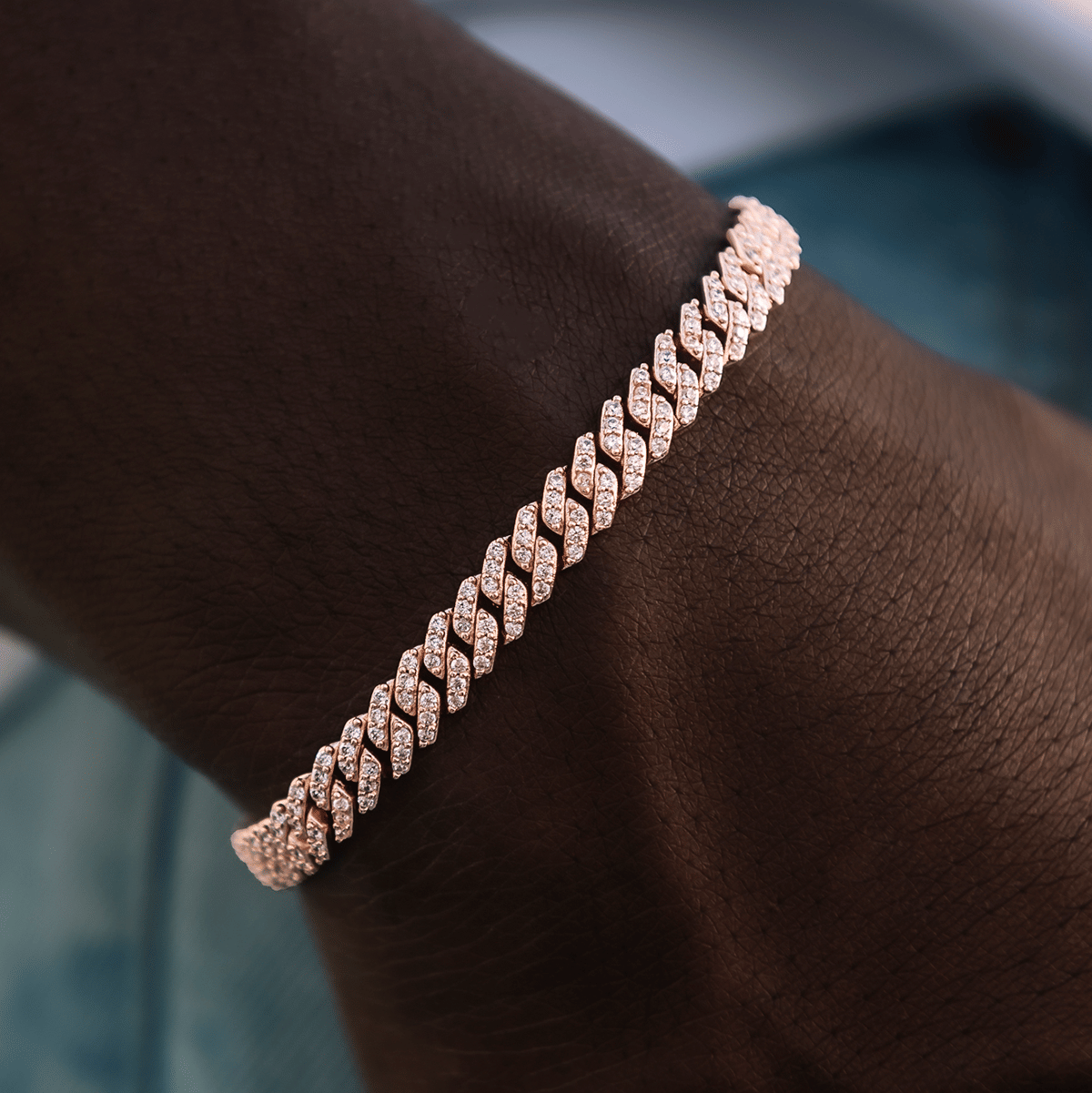 GLD Men Micro Diamond Prong Cuban Chain + Bracelet in Rose Gold - 6 mm