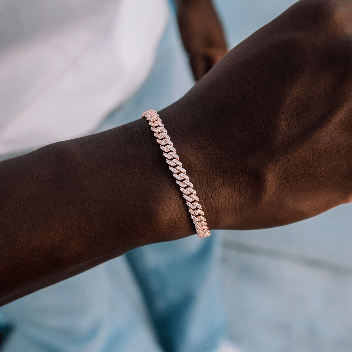GLD Men Micro Diamond Prong Cuban Chain + Bracelet in Rose Gold - 6 mm