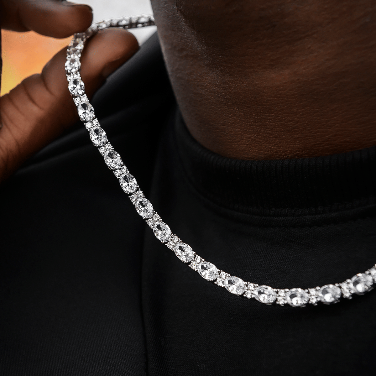 GLD Men Diamond Mixed Oval Cut Tennis Chain + Bracelet Bundle - 5 mm