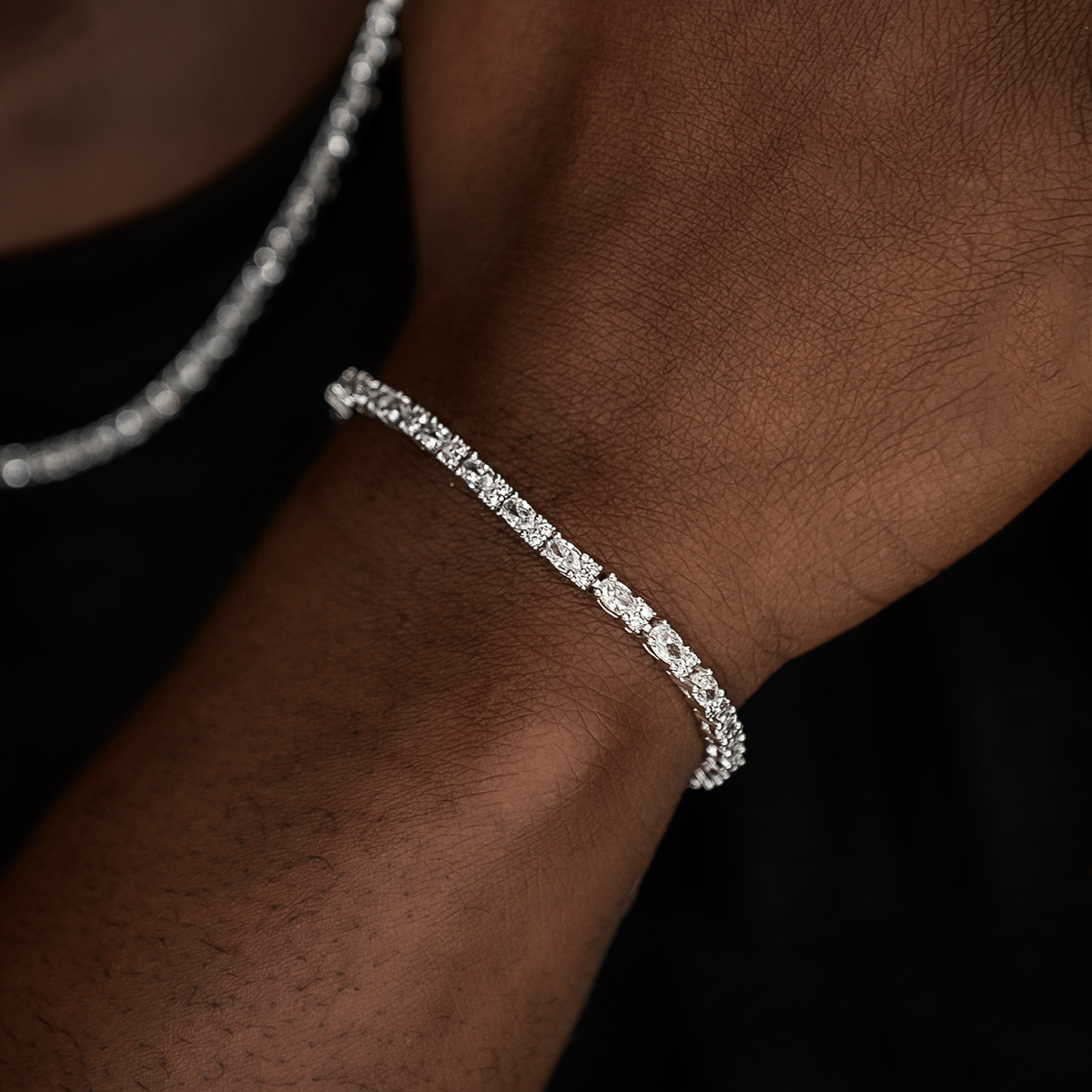 GLD Men Diamond Mixed Oval Cut Tennis Chain + Bracelet Bundle - 3 mm
