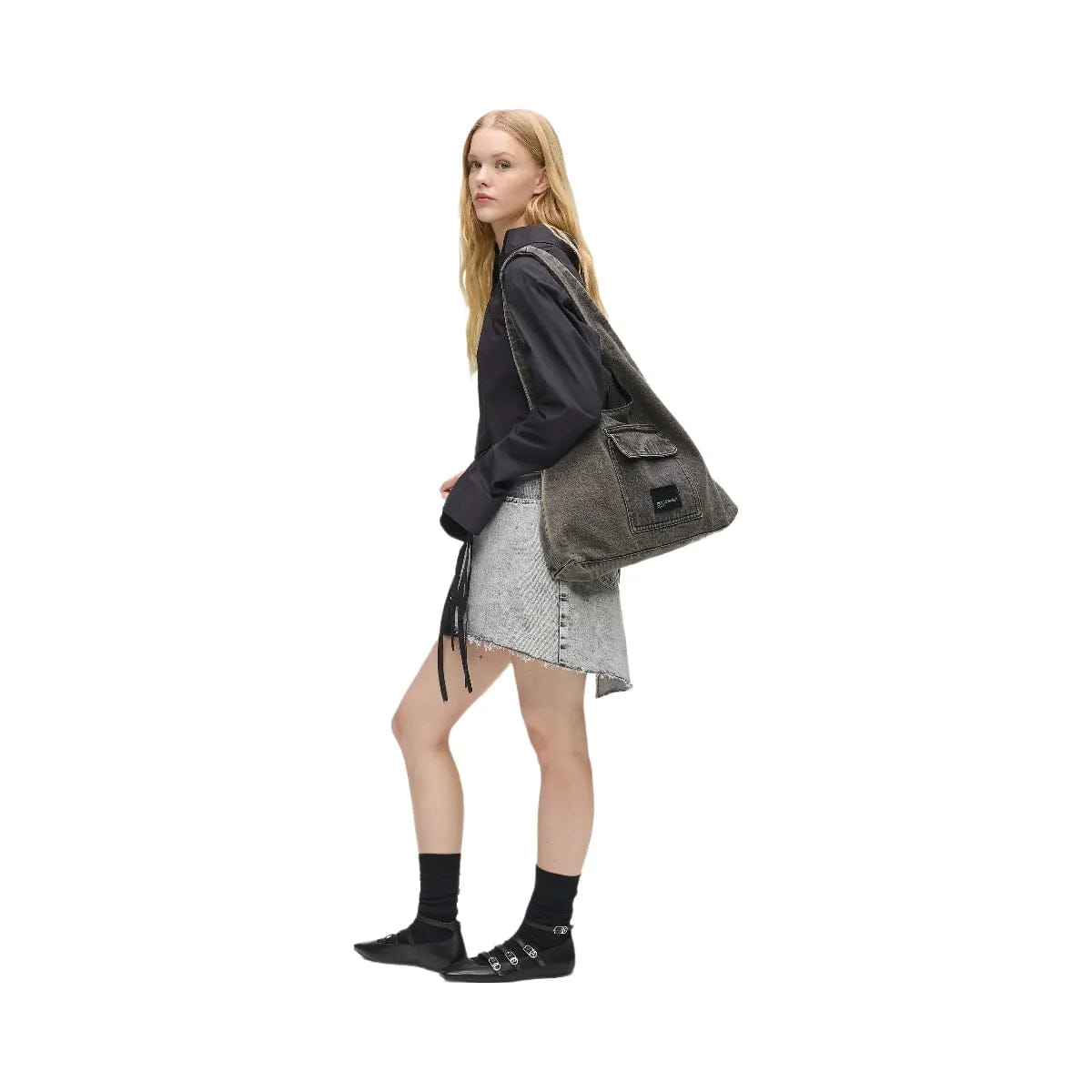 Karl Lagerfeld Denim Hobo Shopper Black Denim Grey Denim
