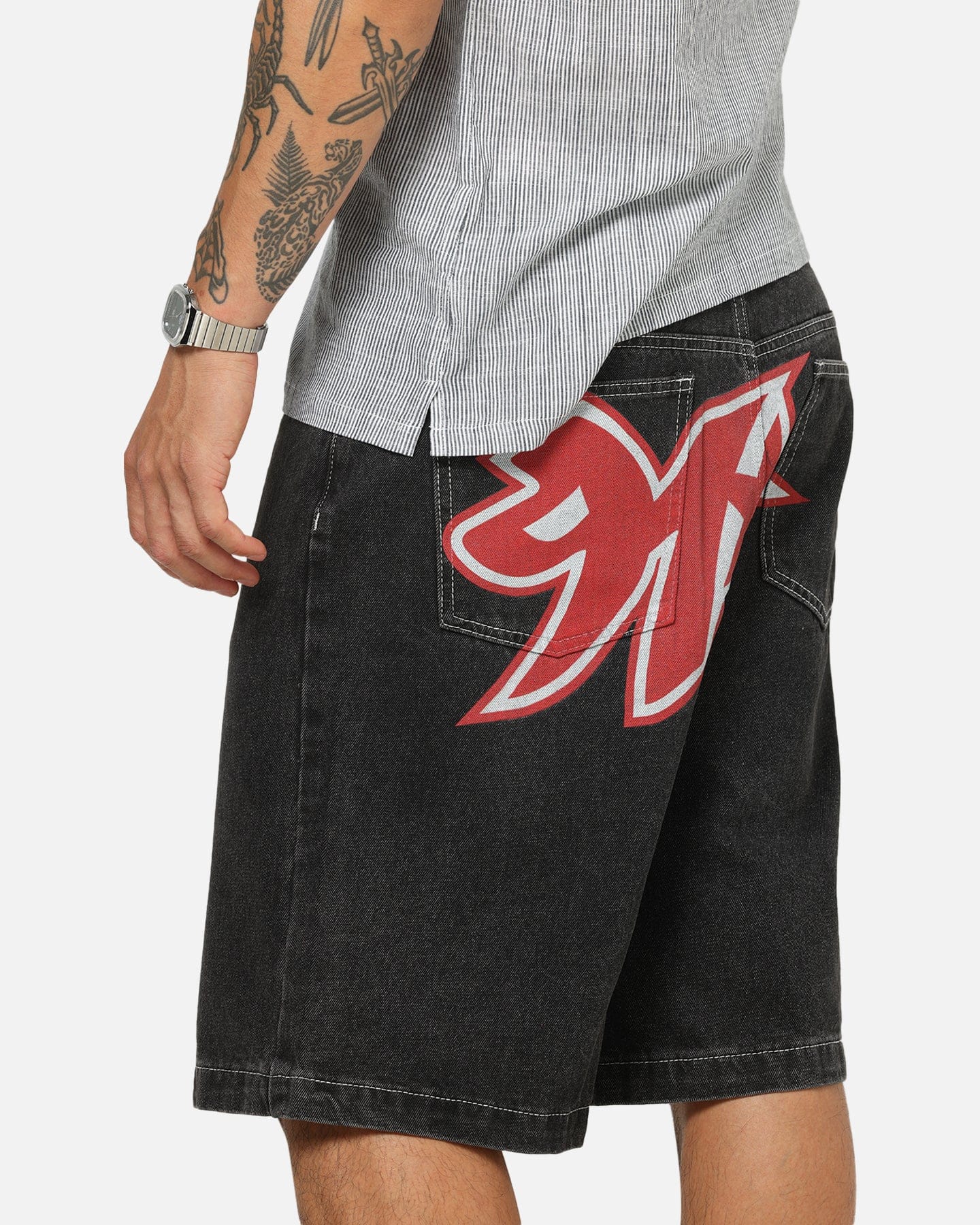 X - Large 91 Star Bull Denim Shorts Washed Black