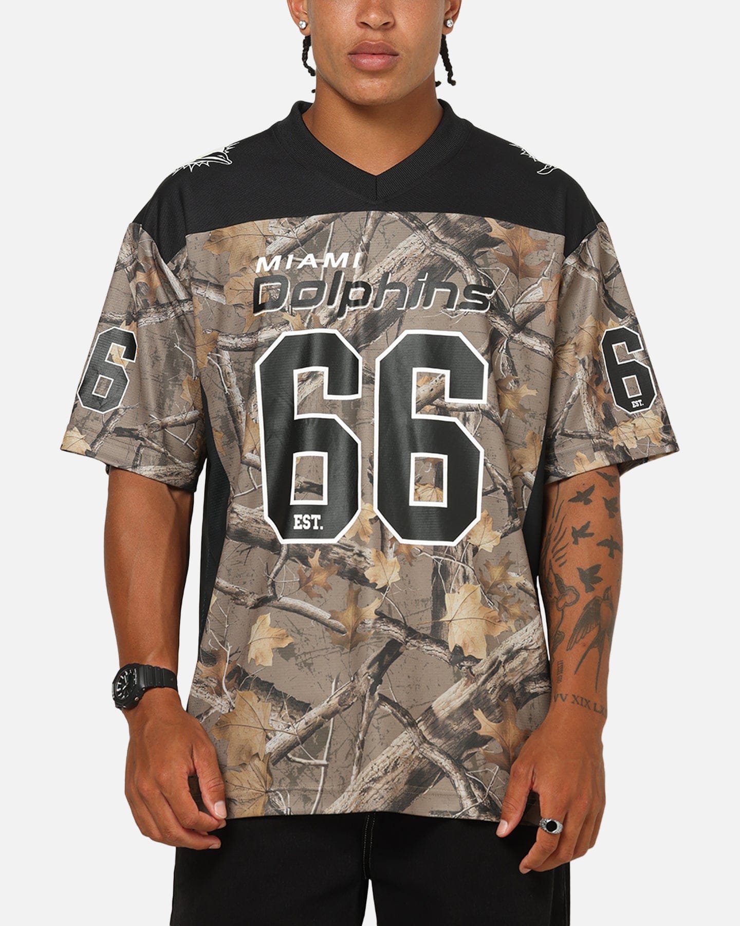 Majestic Athletic Miami Dolphins Mesh Oversized T - Shirt Khaki Forest Camo