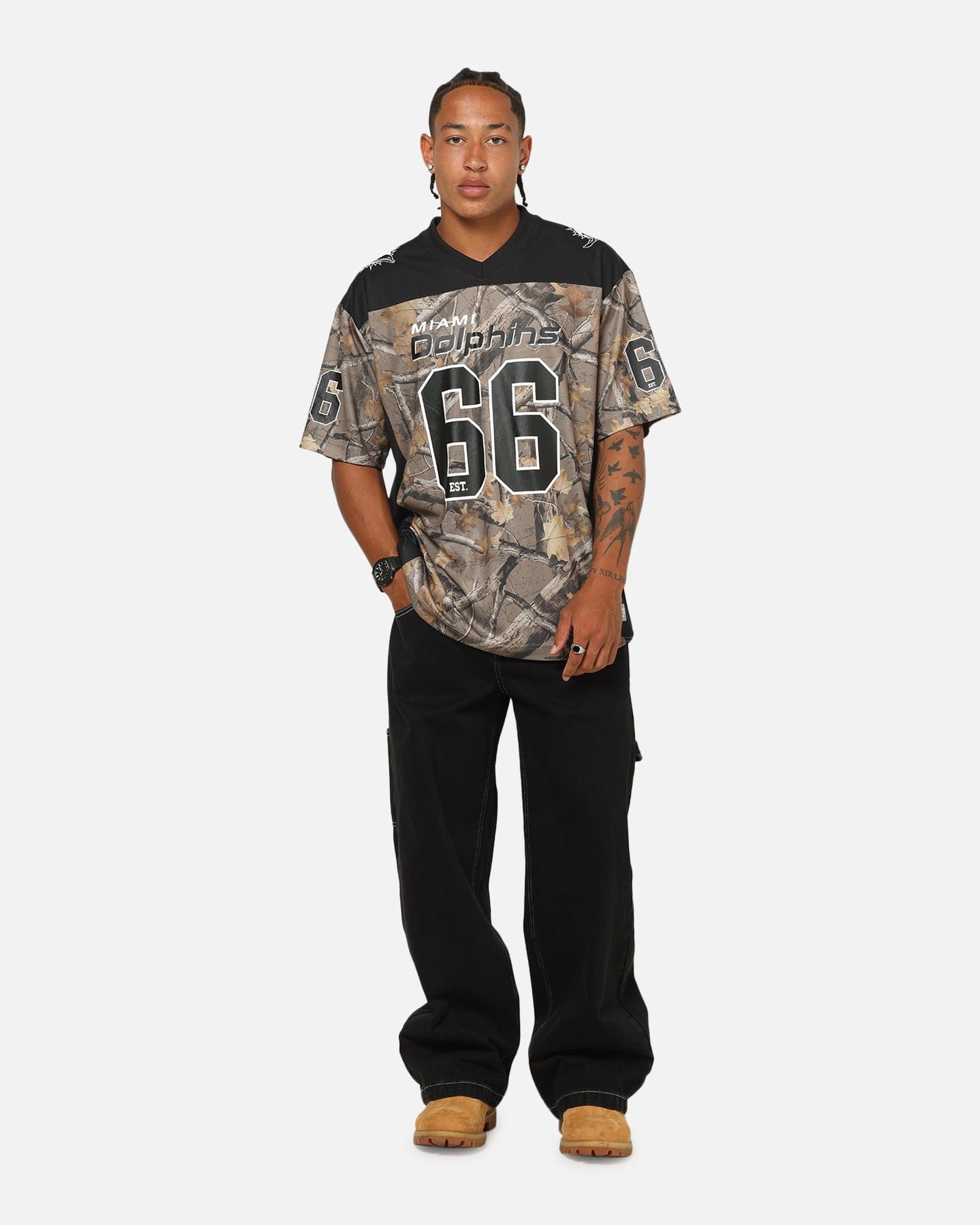 Majestic Athletic Miami Dolphins Mesh Oversized T - Shirt Khaki Forest Camo