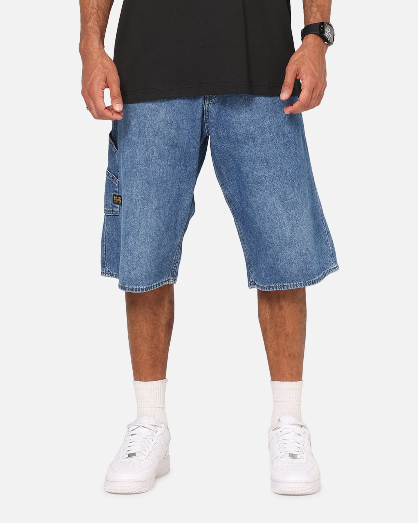 G - Star Bam Logger Denim Shorts Faded Blue