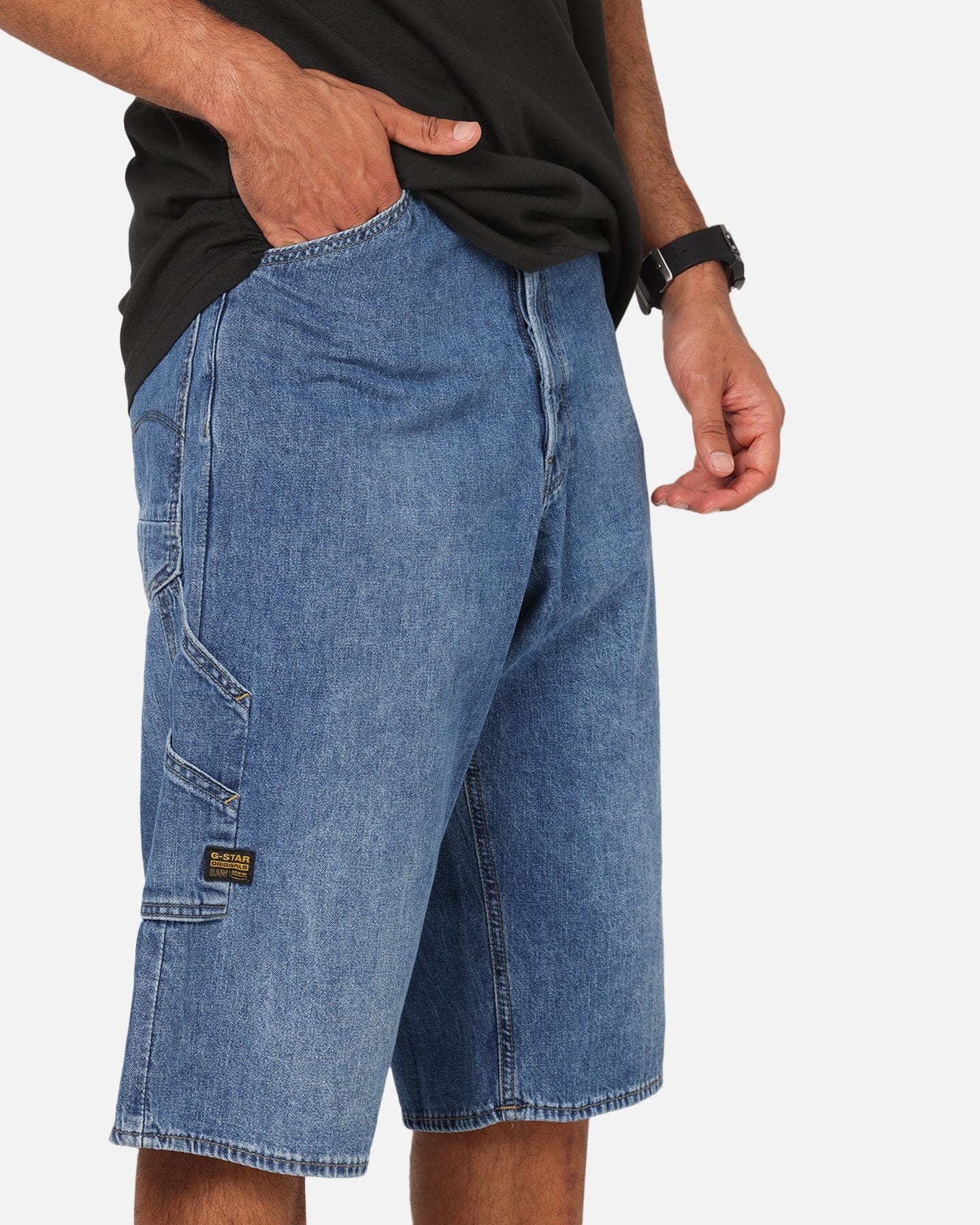 G - Star Bam Logger Denim Shorts Faded Blue