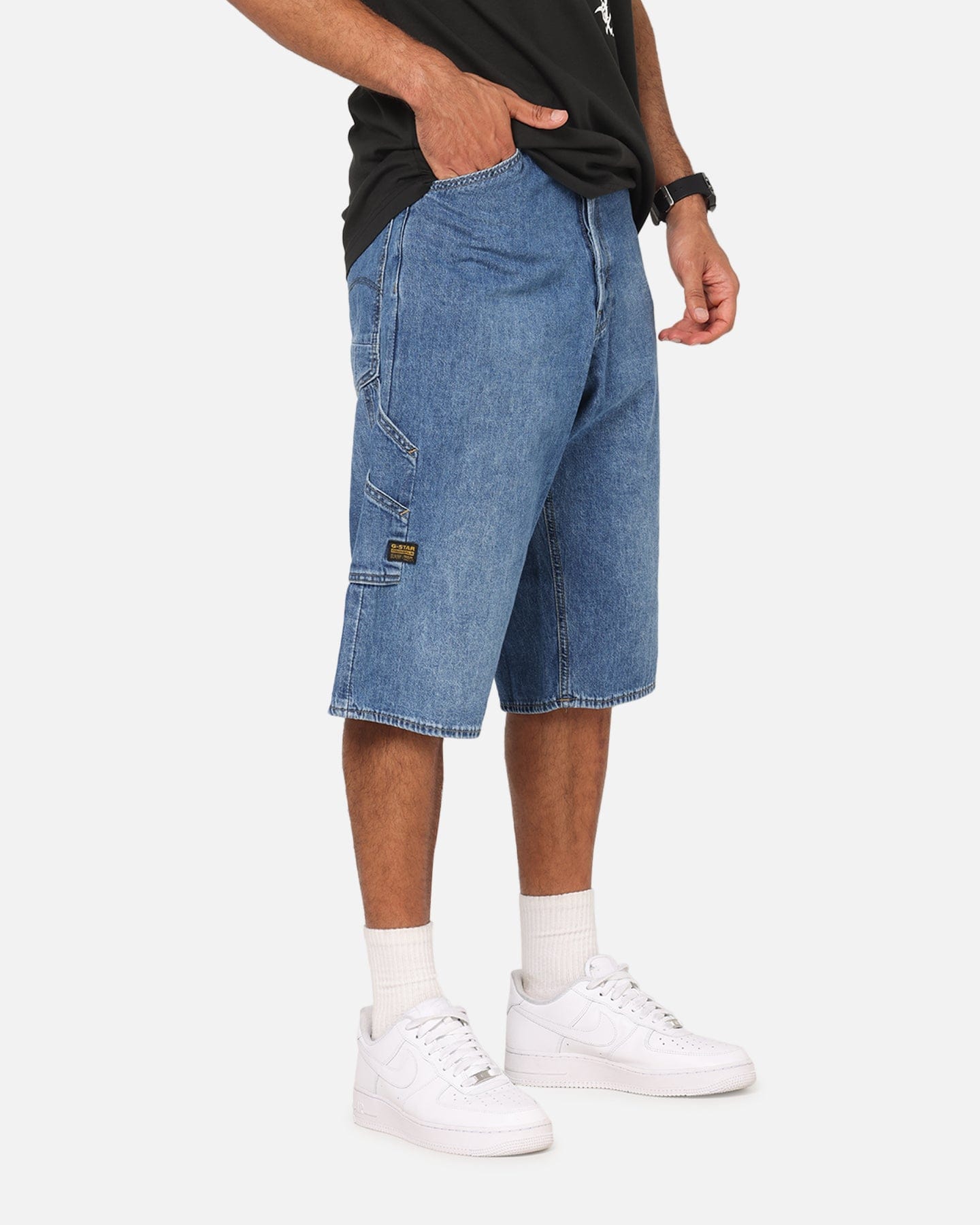 G - Star Bam Logger Denim Shorts Faded Blue