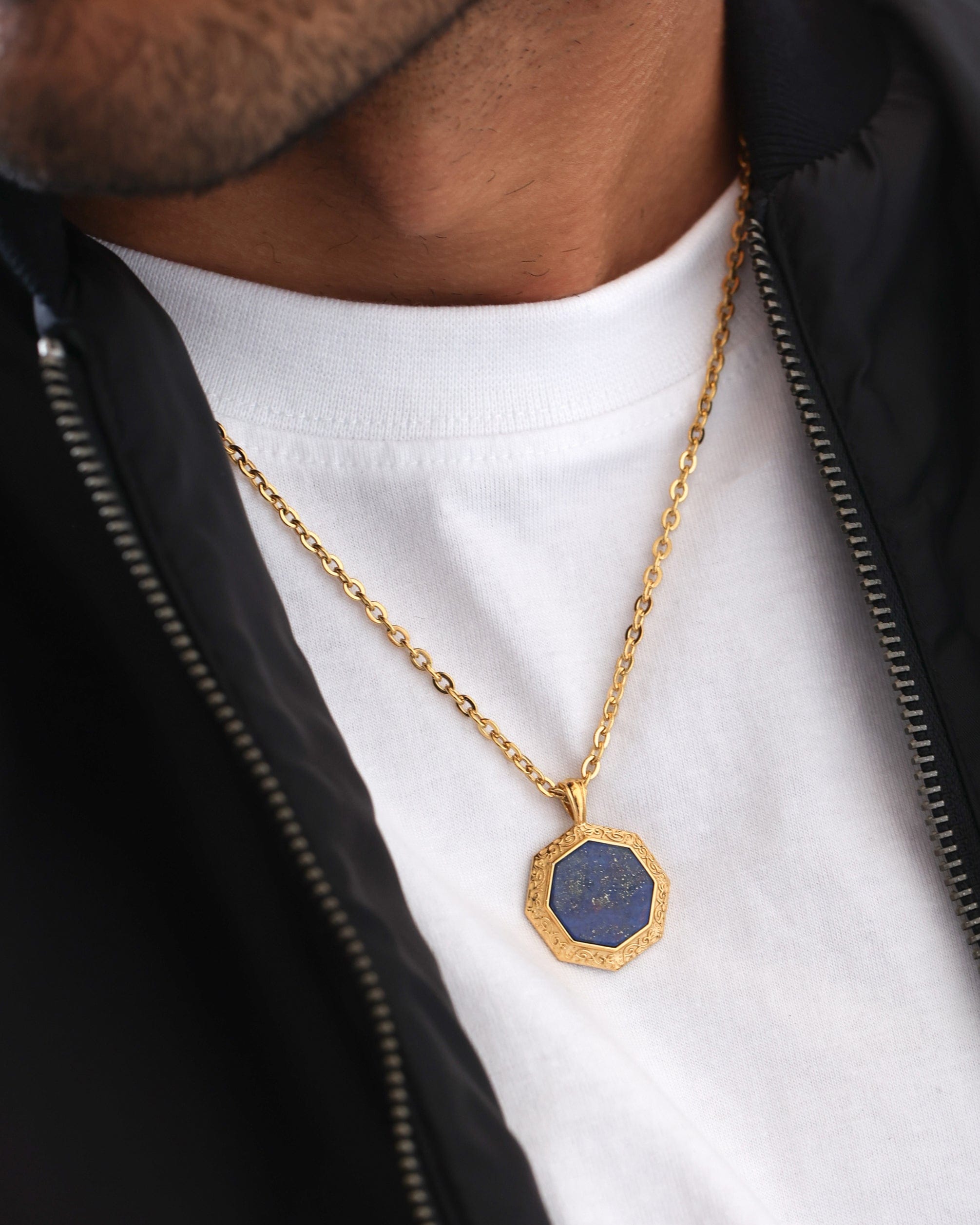 Saint Morta Lapis Octagon Pendant Chain Gold