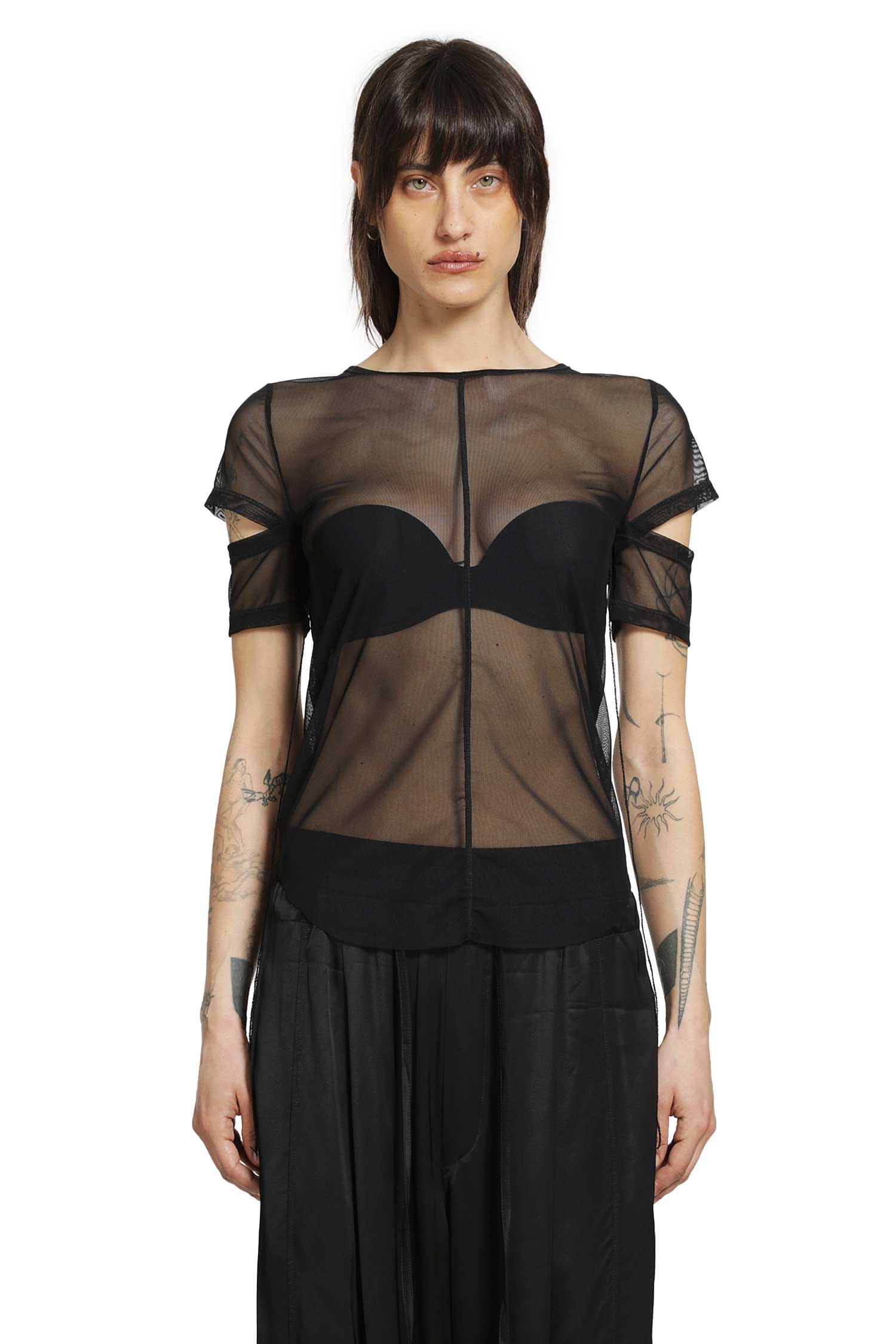 Andrea YA AQOV Cut - Out T - Shirt in Stretch Tulle