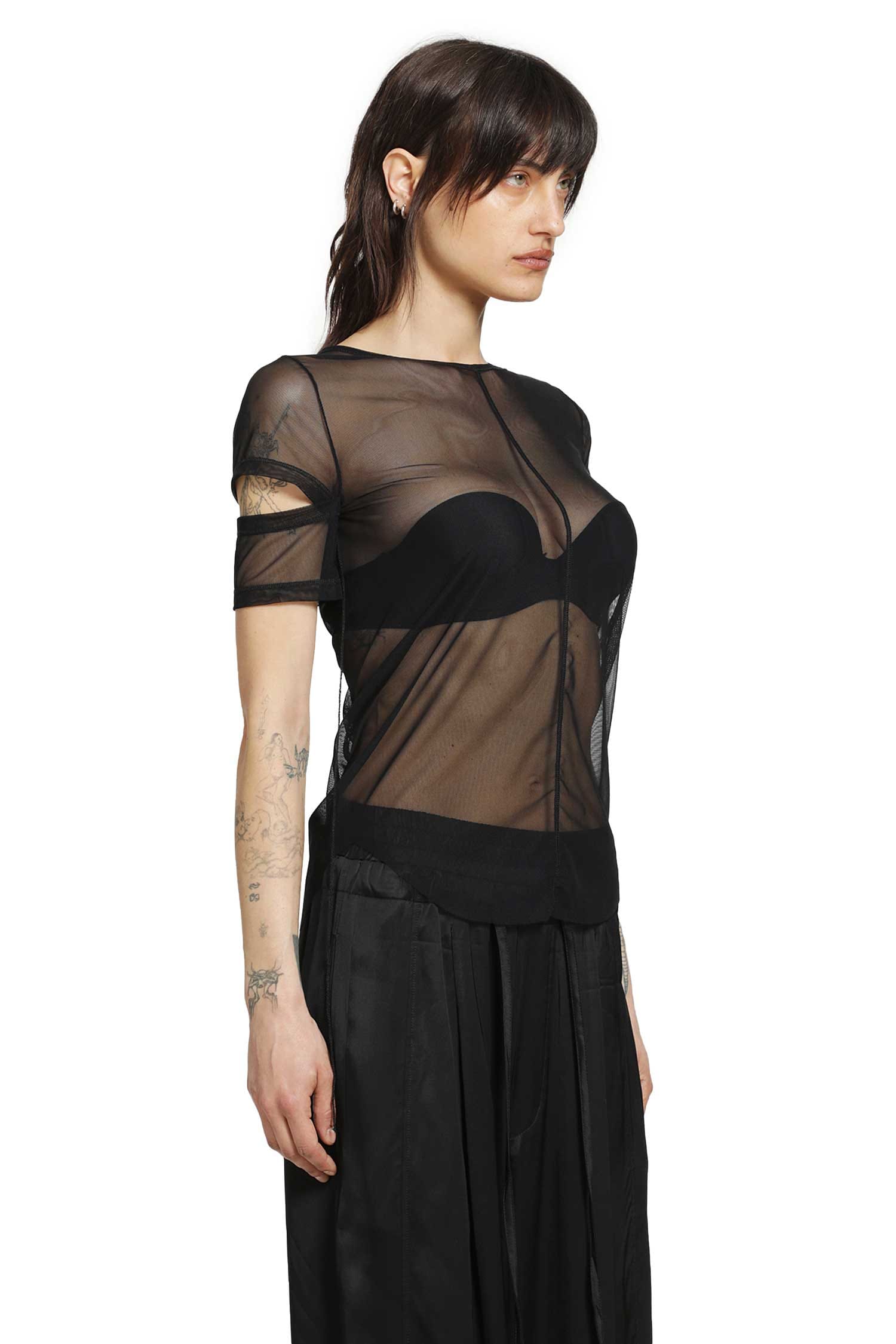 Andrea YA AQOV Cut - Out T - Shirt in Stretch Tulle