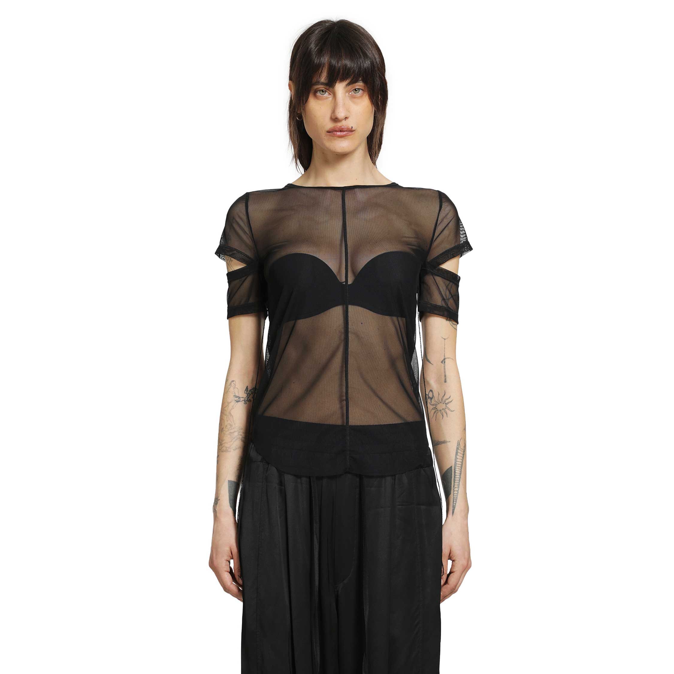 Andrea YA AQOV Cut - Out T - Shirt in Stretch Tulle