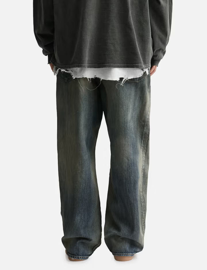 Ancellm Aging Middle Straight 5P Denim Pants