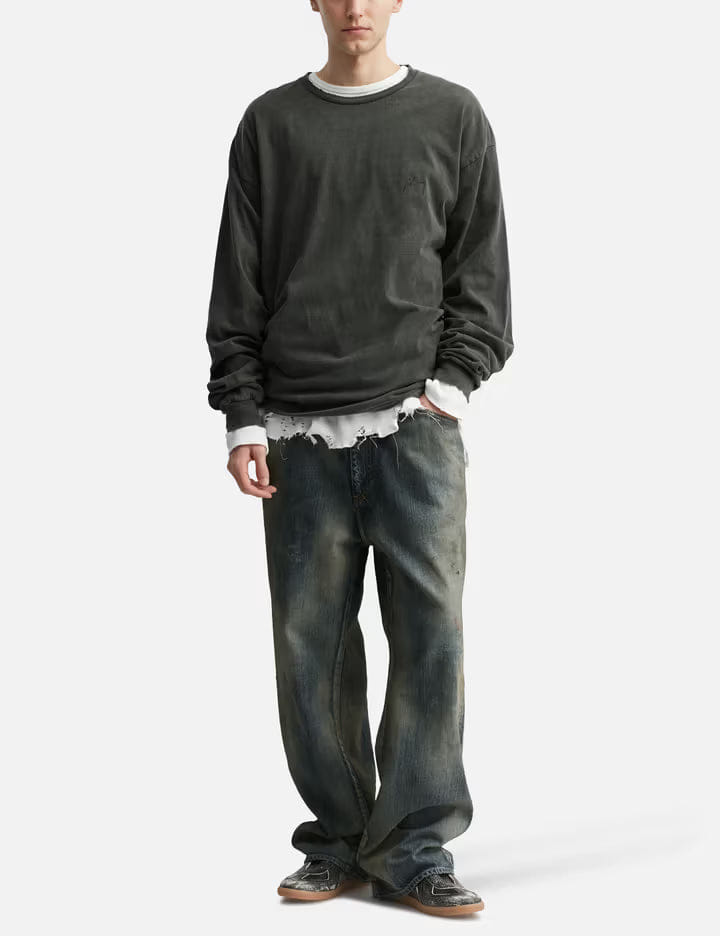 Ancellm Aging Middle Straight 5P Denim Pants