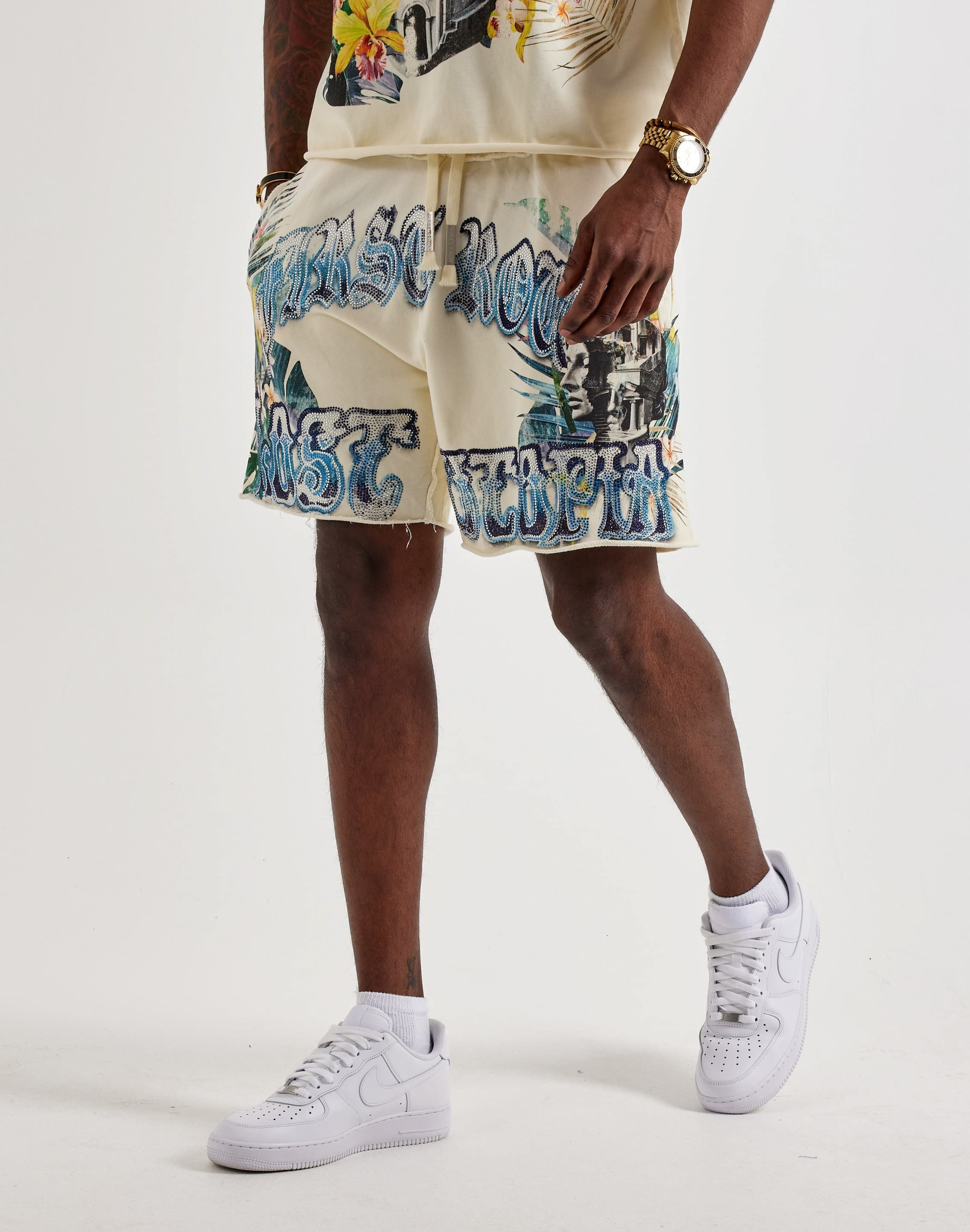 First Row Lost Utopia Rhinestone Fleece Shorts