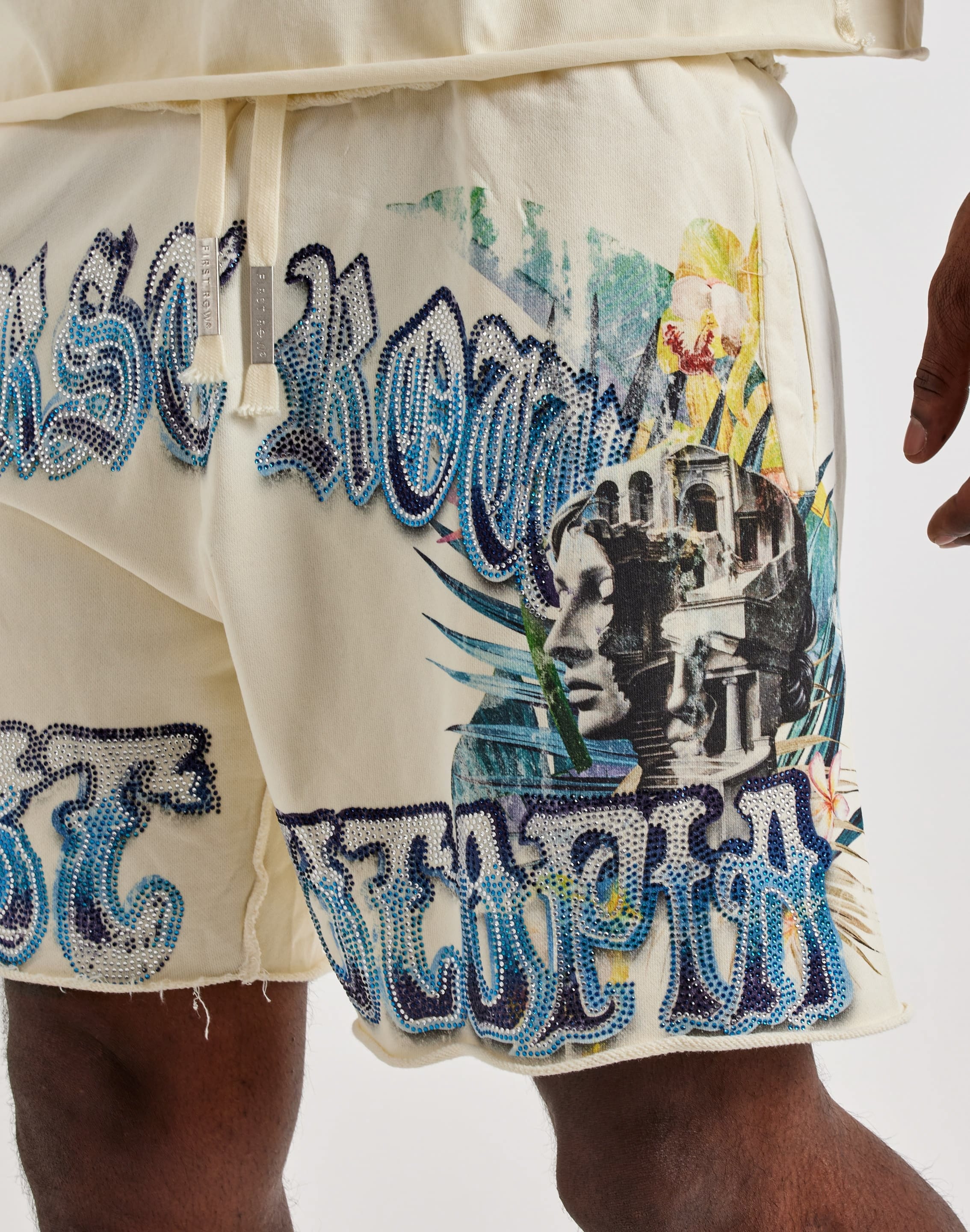 First Row Lost Utopia Rhinestone Fleece Shorts