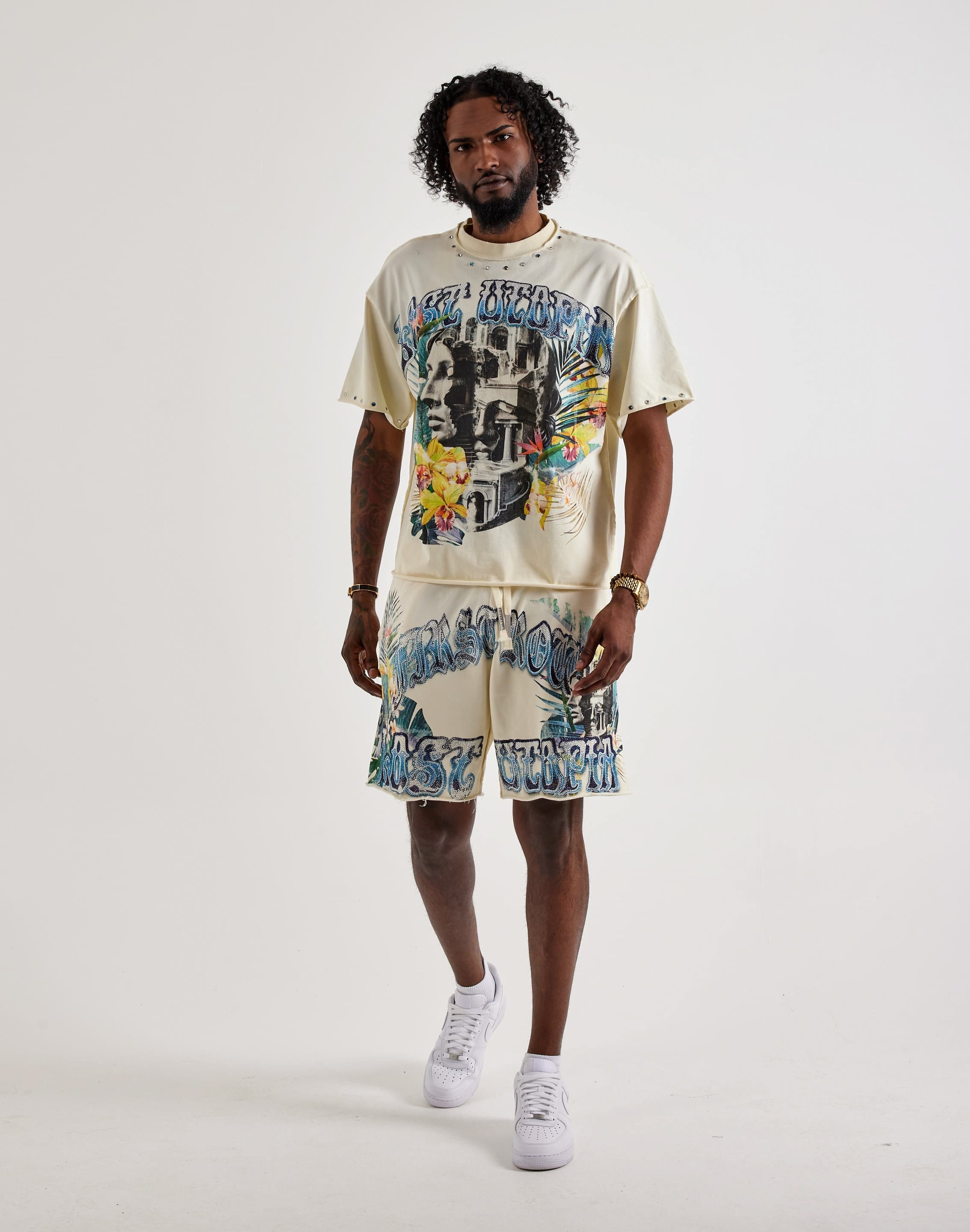 First Row Lost Utopia Rhinestone Fleece Shorts