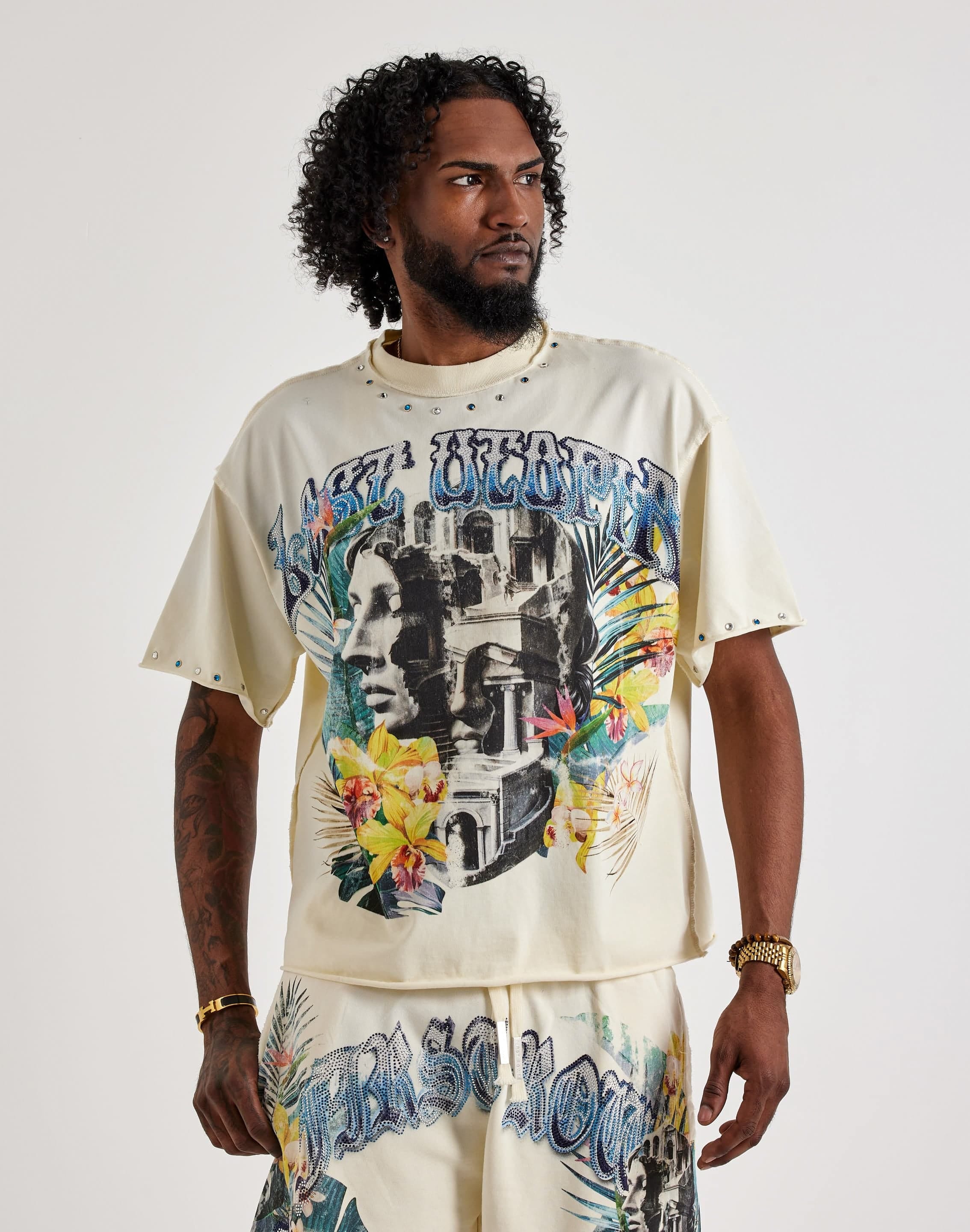 First Row Cropped Lost Utopia Rhinestone T-Shirt