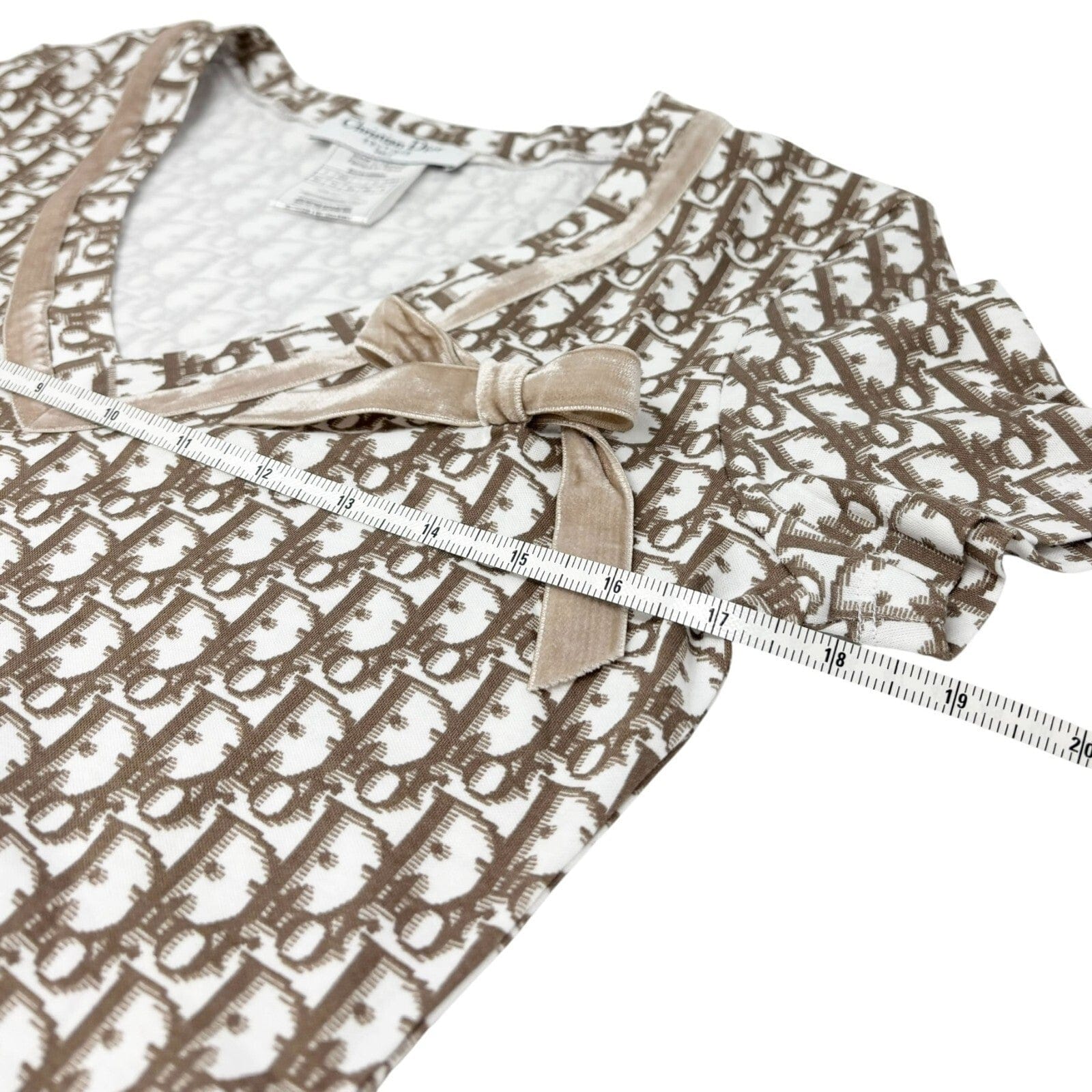 Luxury Promise Japan Christian Dior Vintage 2005 Trotter Monogram V - neck T - shirt Top Cream Ribbon