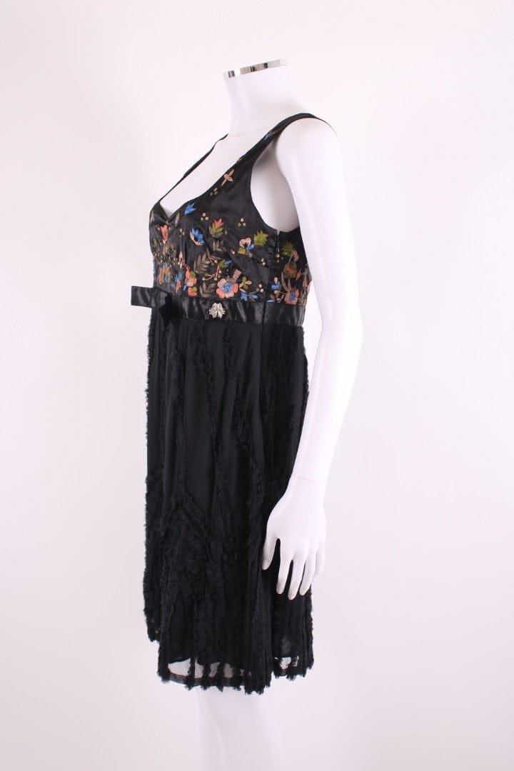 Galliano S/S Embroidered Tunic Dress Black/ Peach M