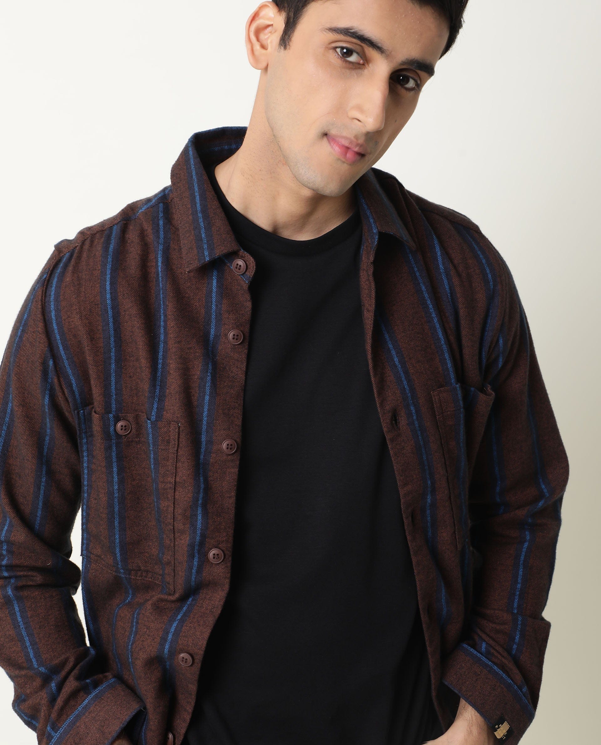 RARE Rabbit Men's Storm Mustard Cotton Striped Print Regular Fit Full Sleeve Spread Collar Jacket