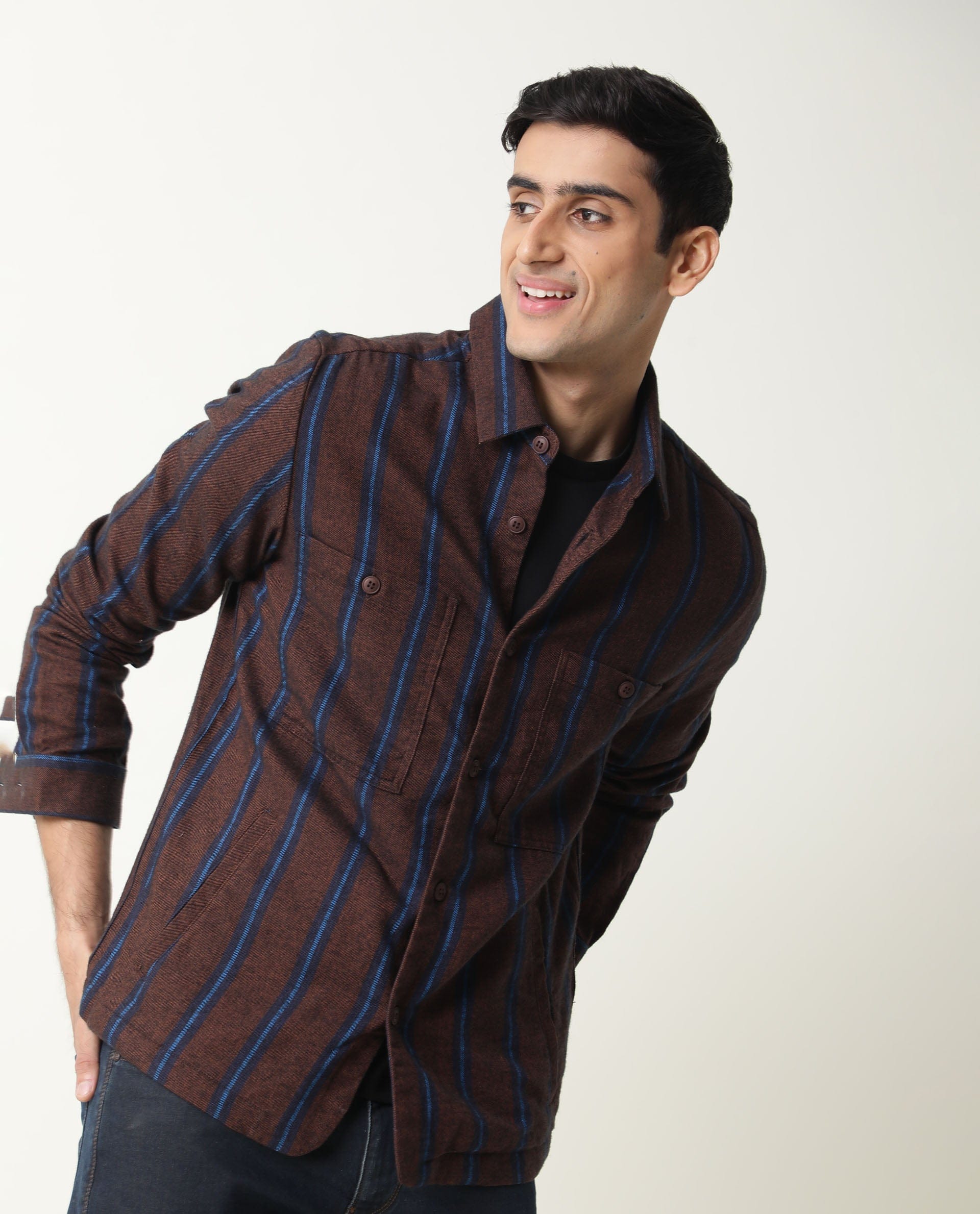 RARE Rabbit Men's Storm Mustard Cotton Striped Print Regular Fit Full Sleeve Spread Collar Jacket