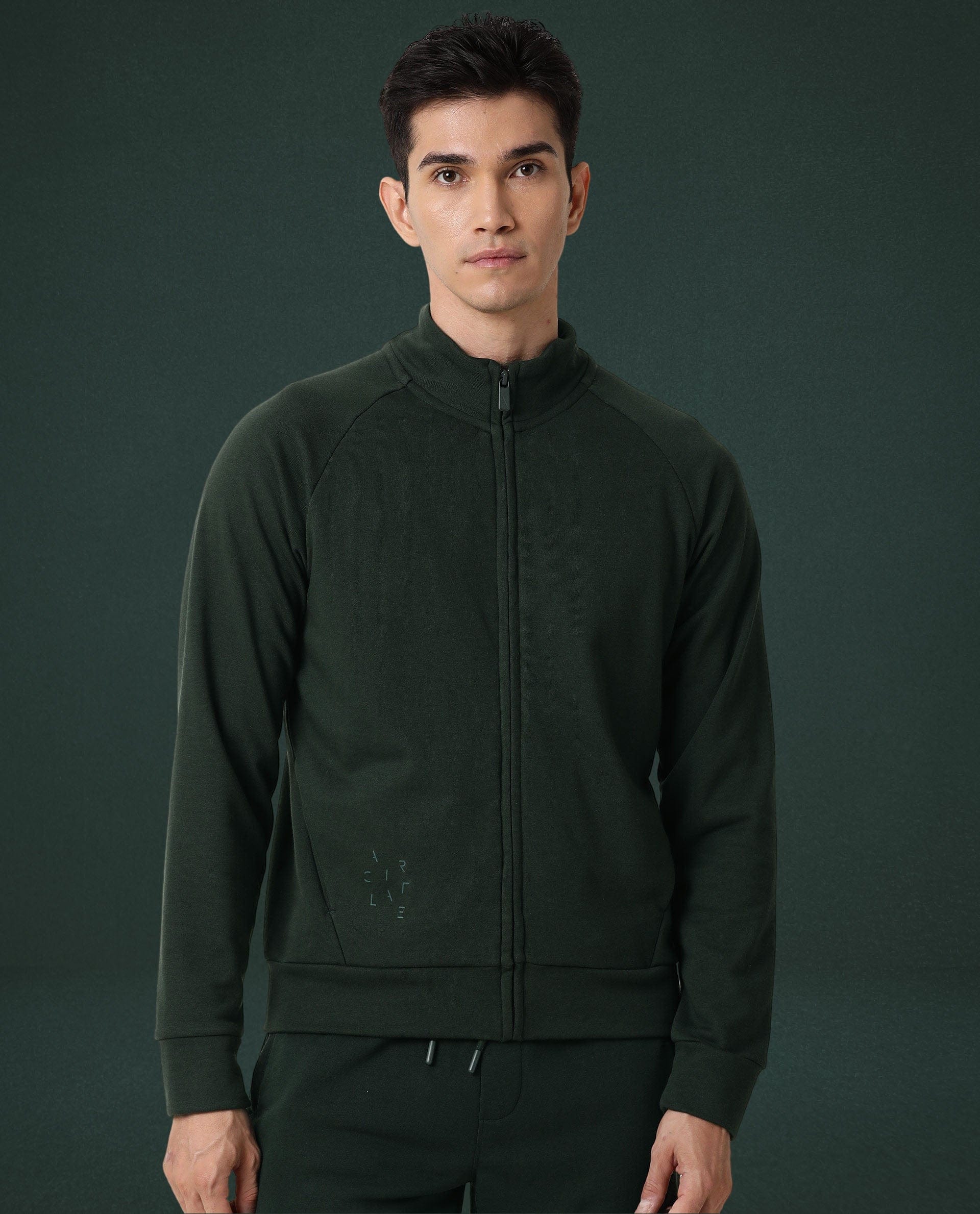 Articale Rare Rabbit Articale Men's Azil Mountain Green High Neck Zip - Up Jacket