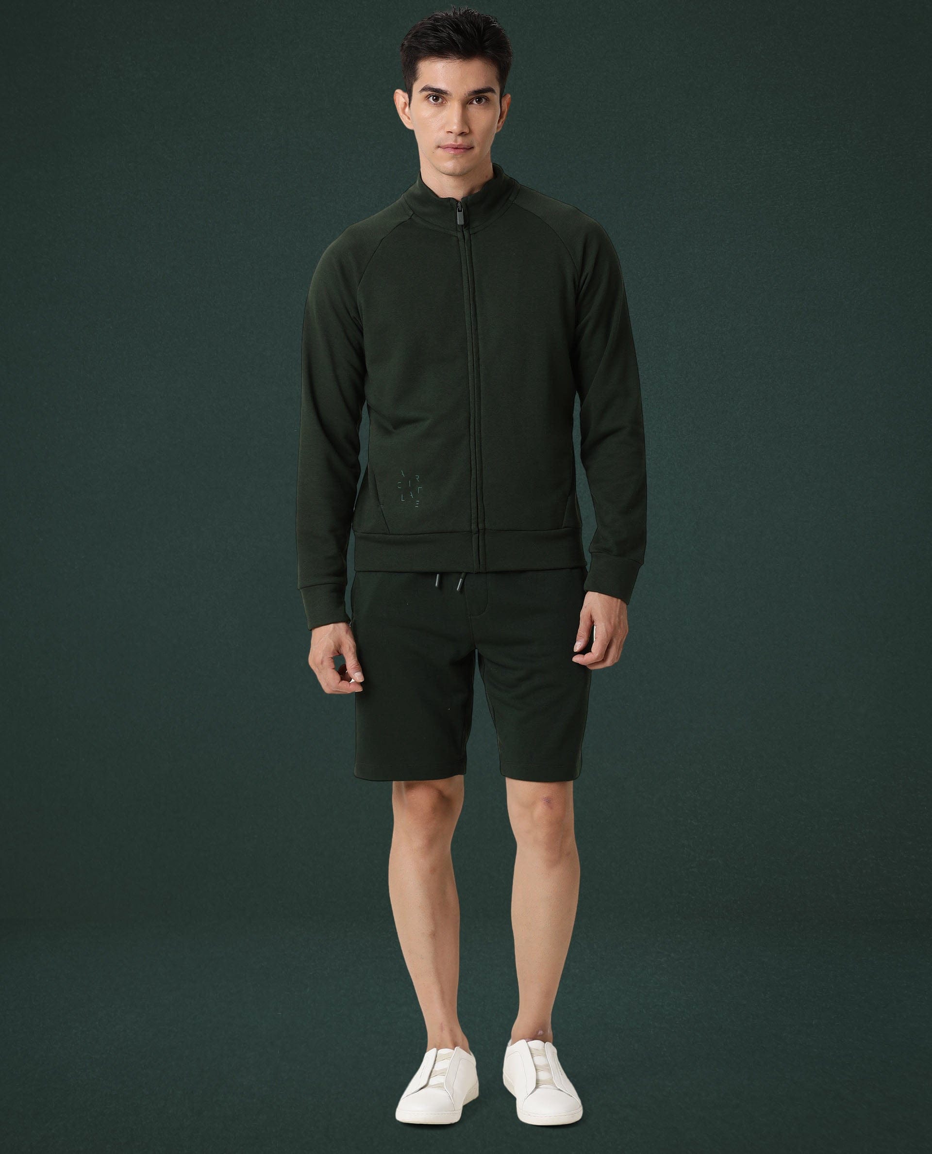 Articale Rare Rabbit Articale Men's Azil Mountain Green High Neck Zip - Up Jacket