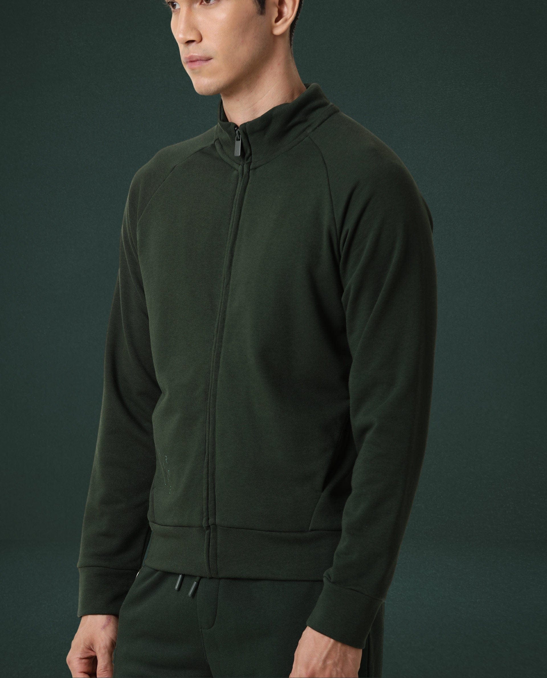 Articale Rare Rabbit Articale Men's Azil Mountain Green High Neck Zip - Up Jacket
